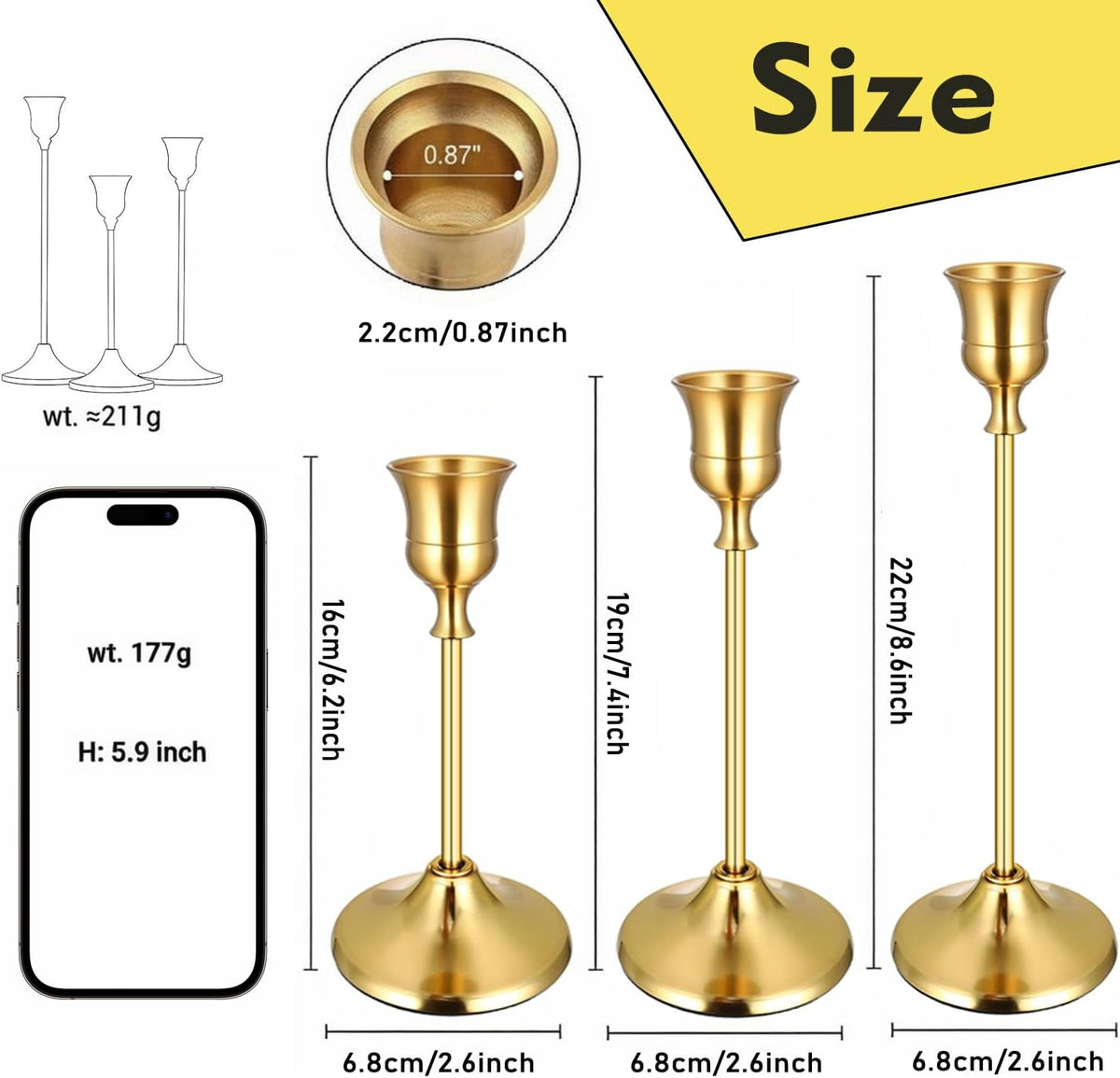 48Pack Brass Gold Metal Taper Candle Holders Vintage Candlestick Holder Set