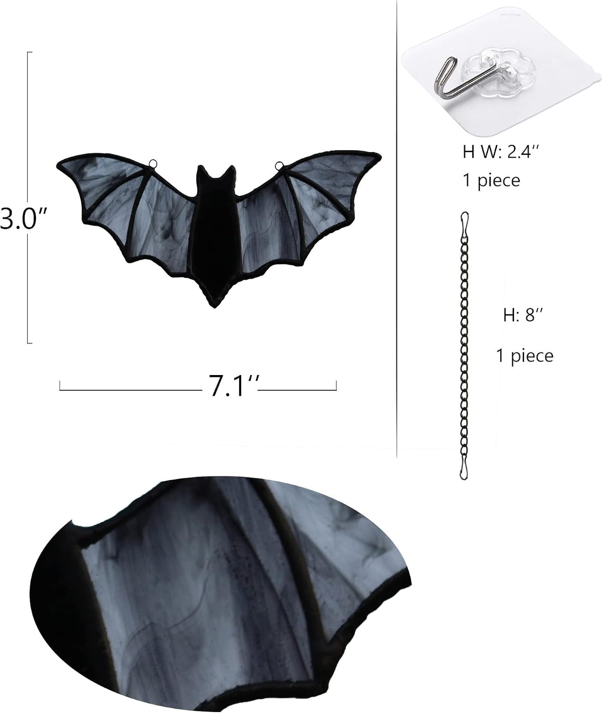 Bat Stained Glass Suncatcher for Window Hanging,Bat