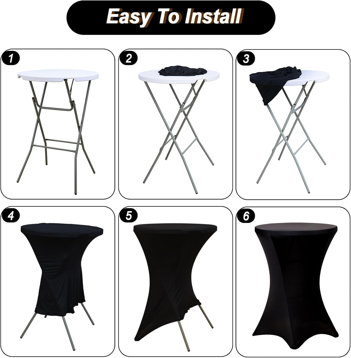 Fixwal 4 Pack Cocktail Tablecloth Bar Top Table Covers Round Black Spandex