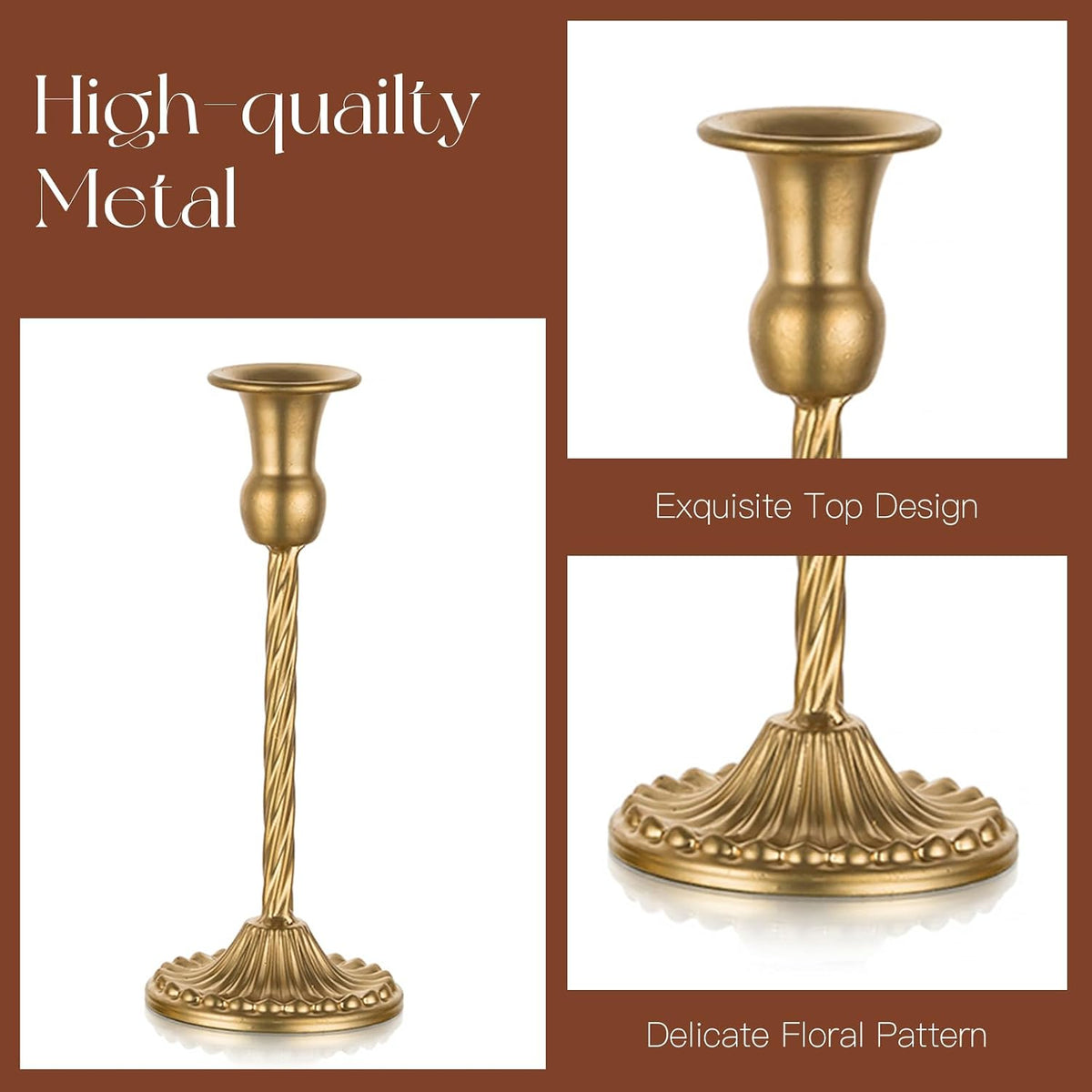Candeldo Gold Candle Holders Set of 10, Table Centerpiece, Wedding Decor