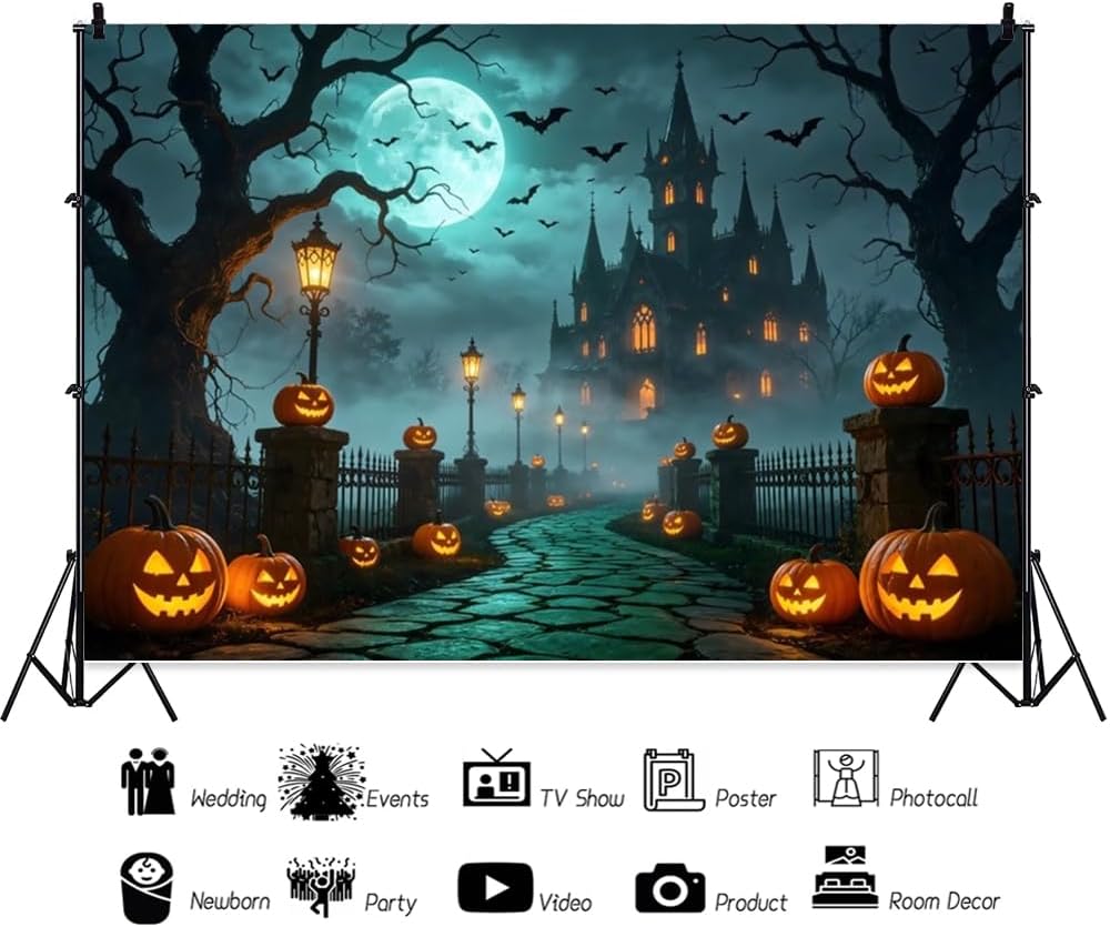 Leowefowa Horror Halloween Castle Backdrop Dark Dead Forest 10x8f