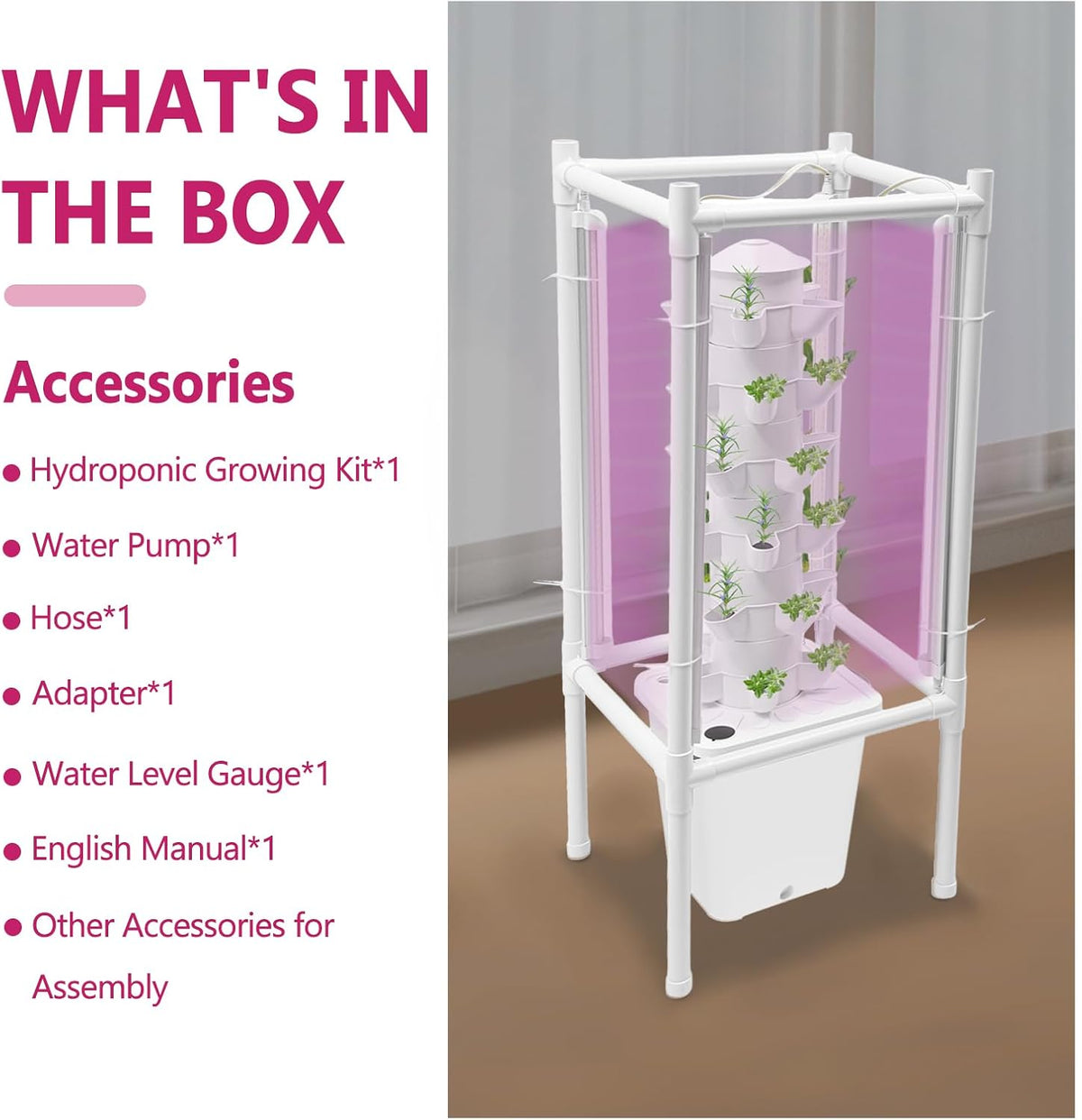 30-Plant Hydroponics Tower Vertical Growing System Kit, Indoor Garden Planter...