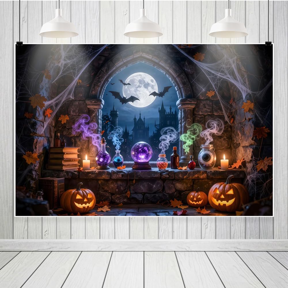 Halloween Laboratory Backdrop Horror Chemistry Lab Witch's Room Science B...