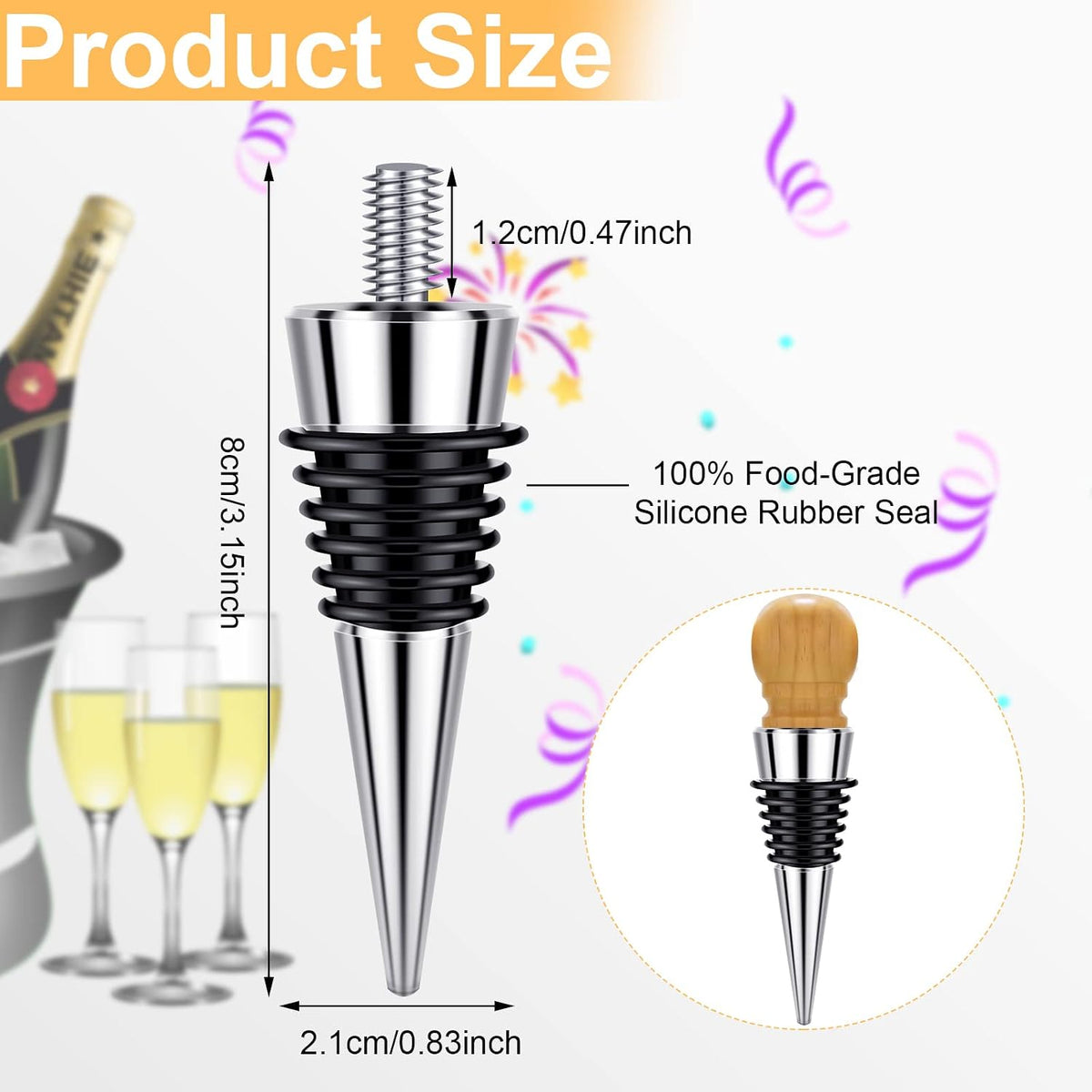 Honeydak 12 Pieces Stainless Steel Wine Bottle Stoppers Reusable Corks