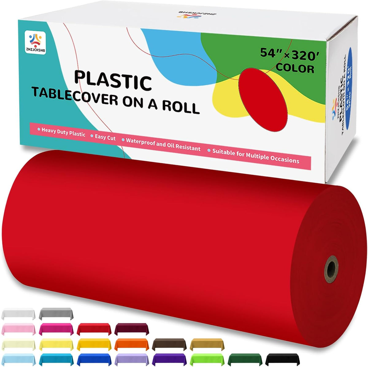 54IN X 320FT Plastic Table Cover Roll with Cutter Box, Cut to Size Plastic Ta...