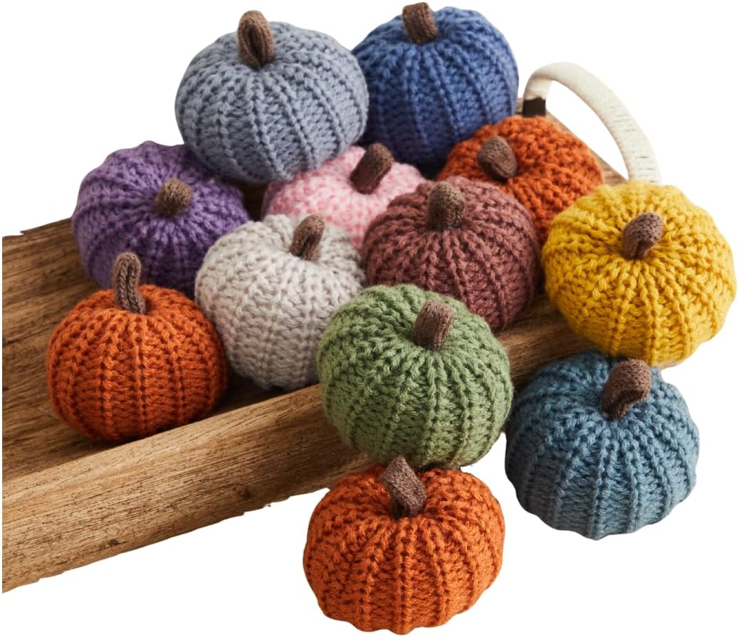 Mini Knit Pumpkins Set of 12, Warm Pumpkin Colors (Mini Assorted Set 12)