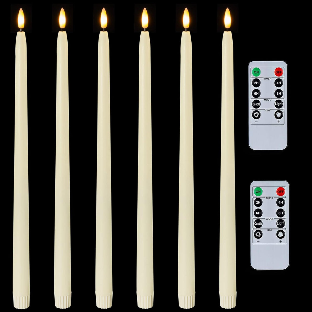 Homemory 15 inches Real Wax Flameless Taper Candles with Remote Timer, 6 Pcs ...