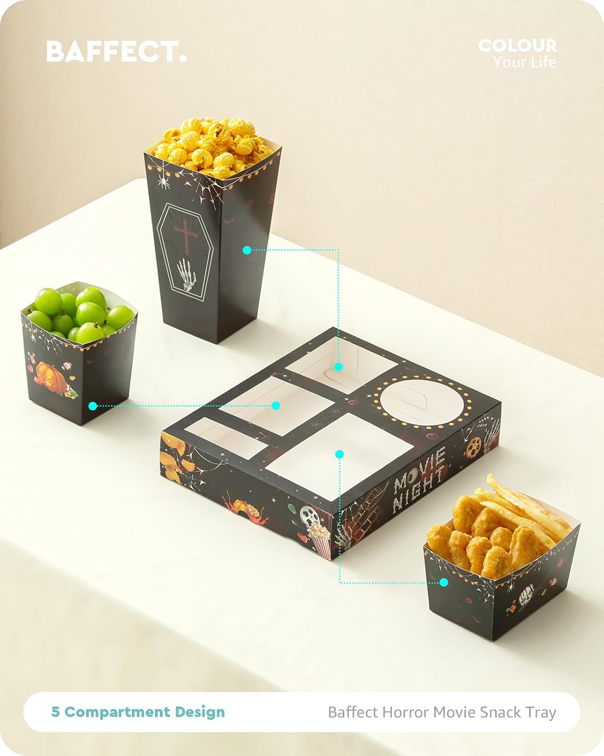 Baffect Movie Night Snack Trays 100pcs Movie Night Supplies (Horror Movie)