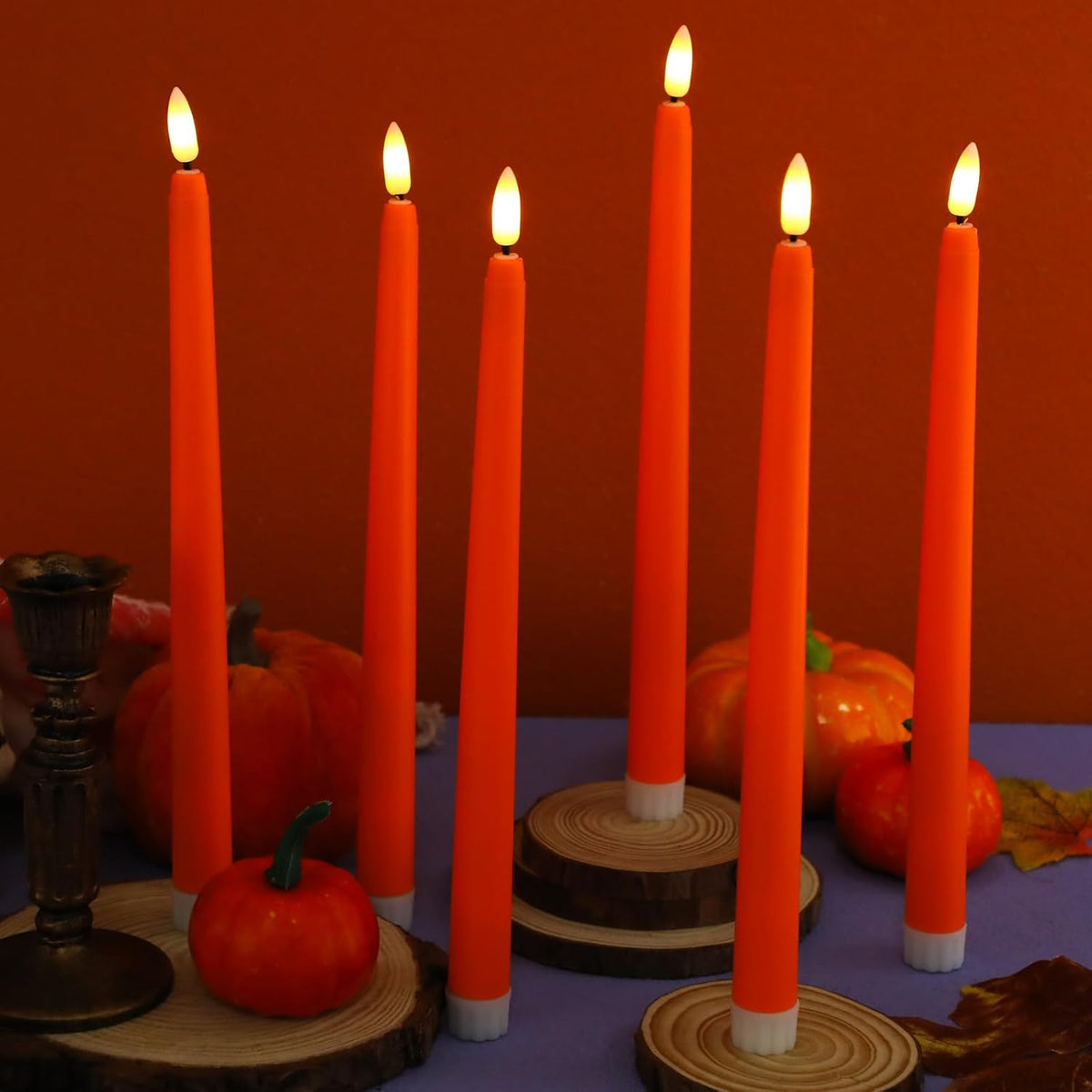 Macarrie 24 Packs Flameless Taper Candles Battery LED 11",Orange