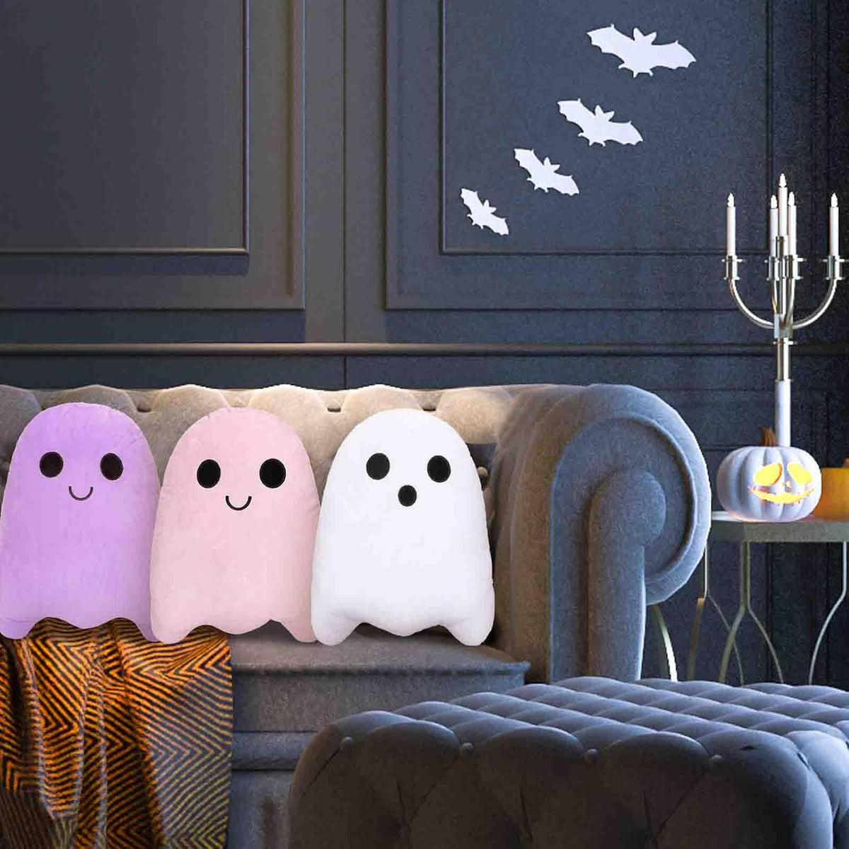 Whaline 3Pcs Halloween Pillows Cute Ghost Shaped Throw Pillow Colorful Ghost ...