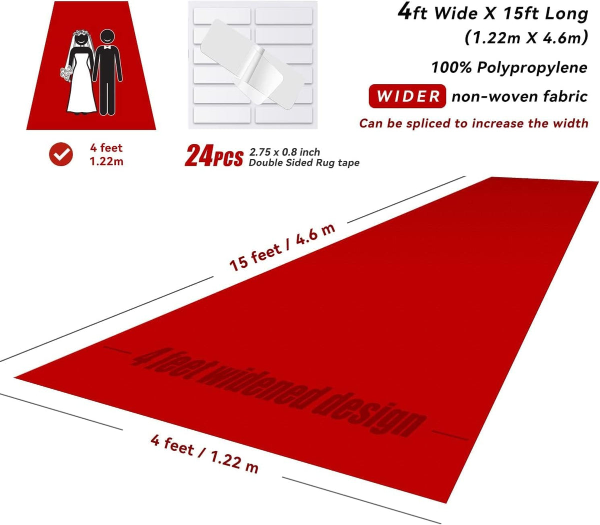 EZLucky Red Carpet Runner for Party, 4X15 ft, 130 GSM Felt Non-Woven with Dou...