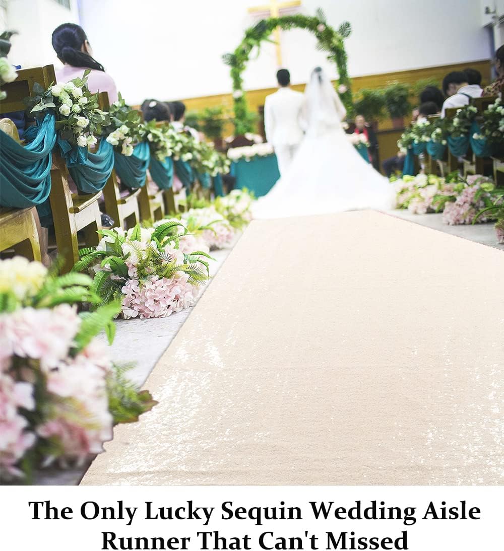 DUOBAO Aisle Runner for Wedding Ivory 15FTx4FT Sequins Indoor Outdoor Ceremon...