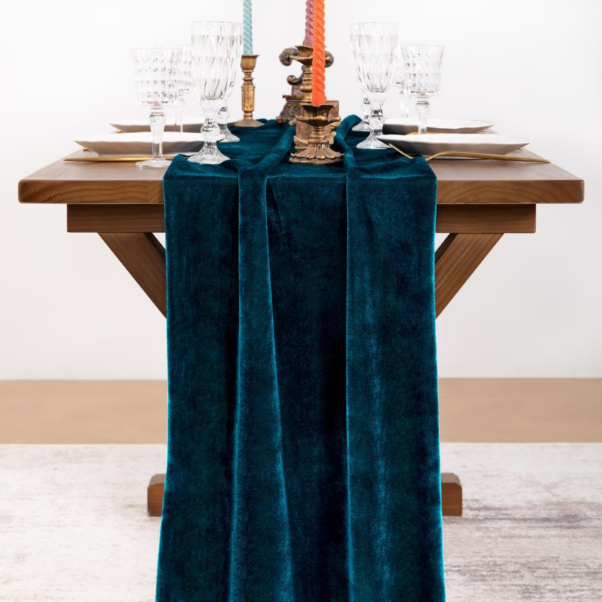 4Pack Peacock Velvet Table Runner Cloth Fall Luxurious Wedding Party Decor