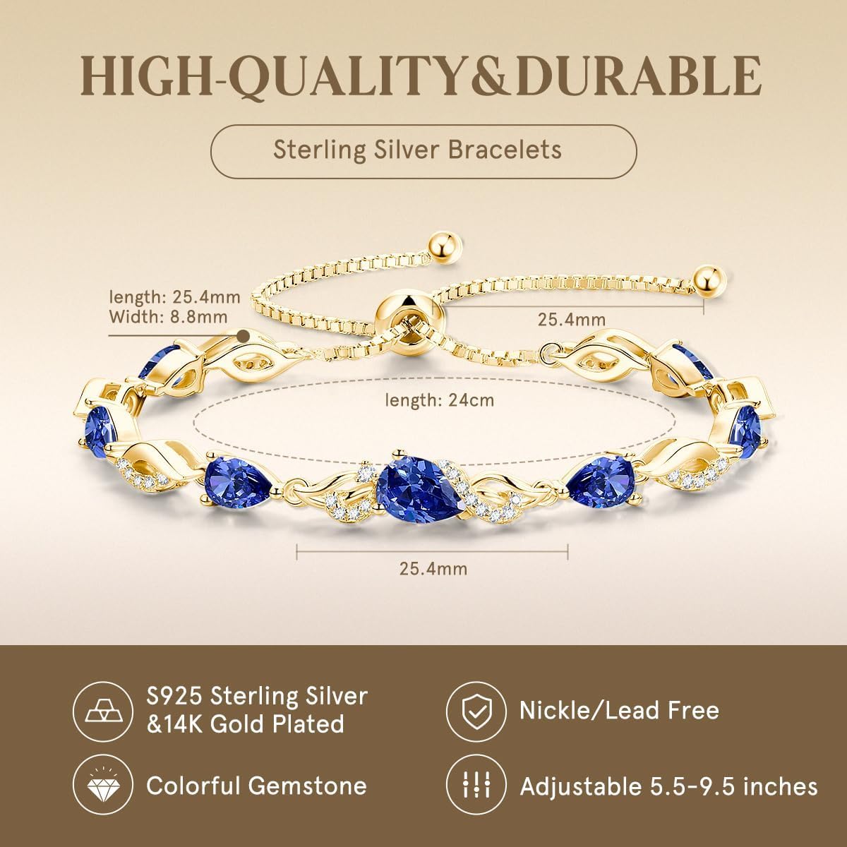 FANCIME Birthstone Adjustable Tennis Bracelet for Women