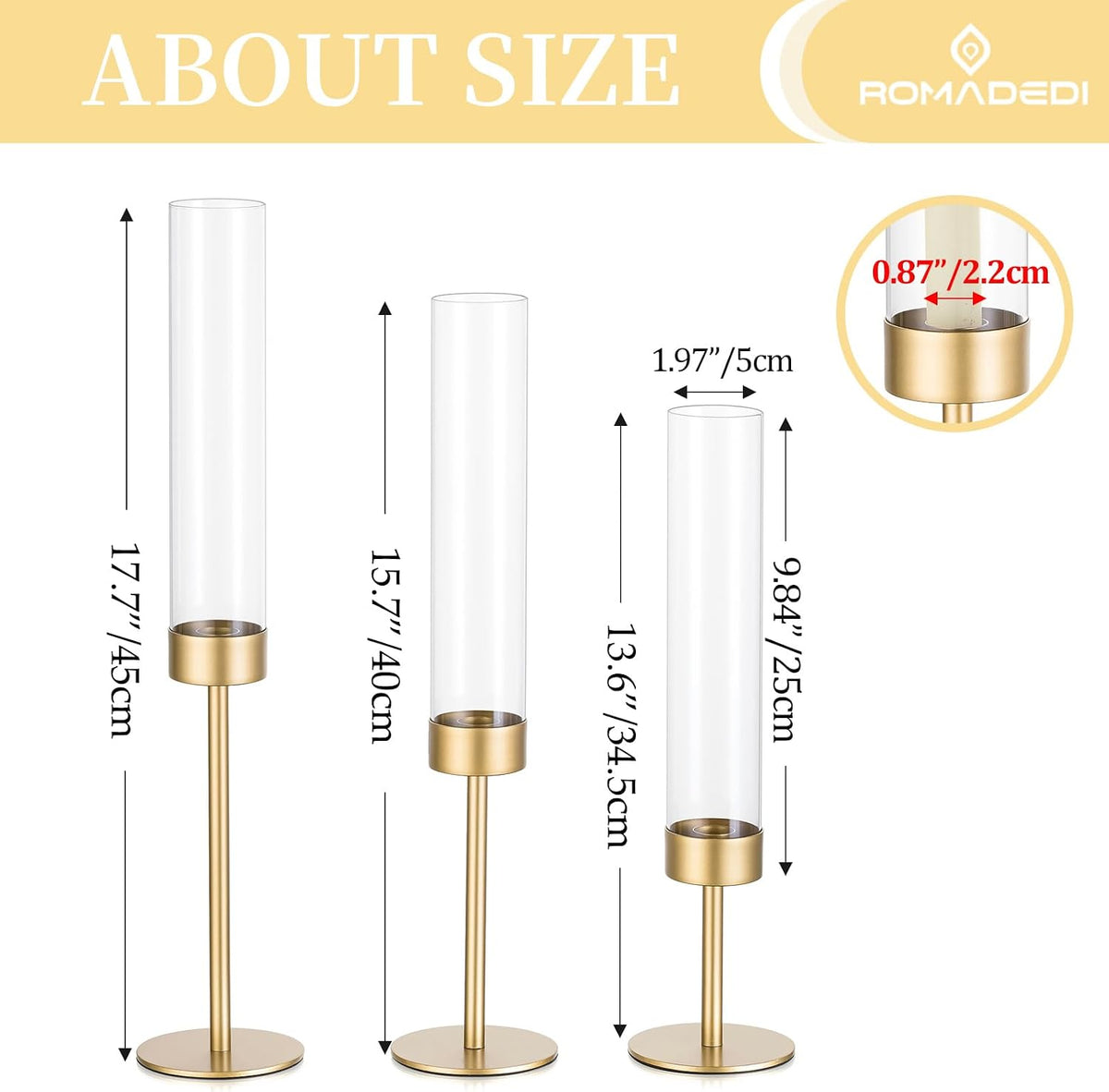 Romadedi Glass Hurricane Candle Holders for Candlestick, Gold, Set of 6
