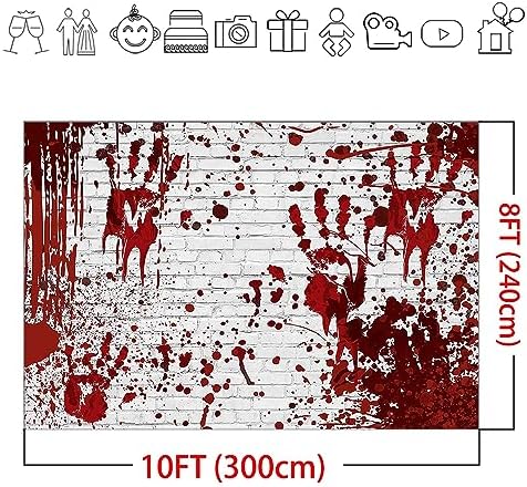 Mocsicka 10x8ft Halloween Backdrop Bloody Horror Scary Handprint Bloodstain S...