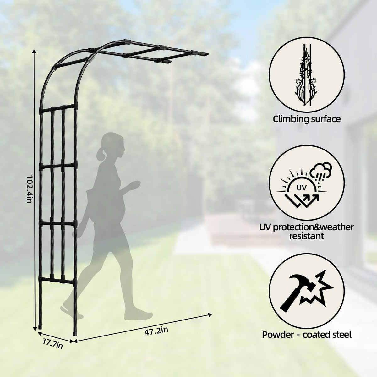 Half Side Garden Arch Trellis for Climbing Plants Outdoor,4FT×8.5FT