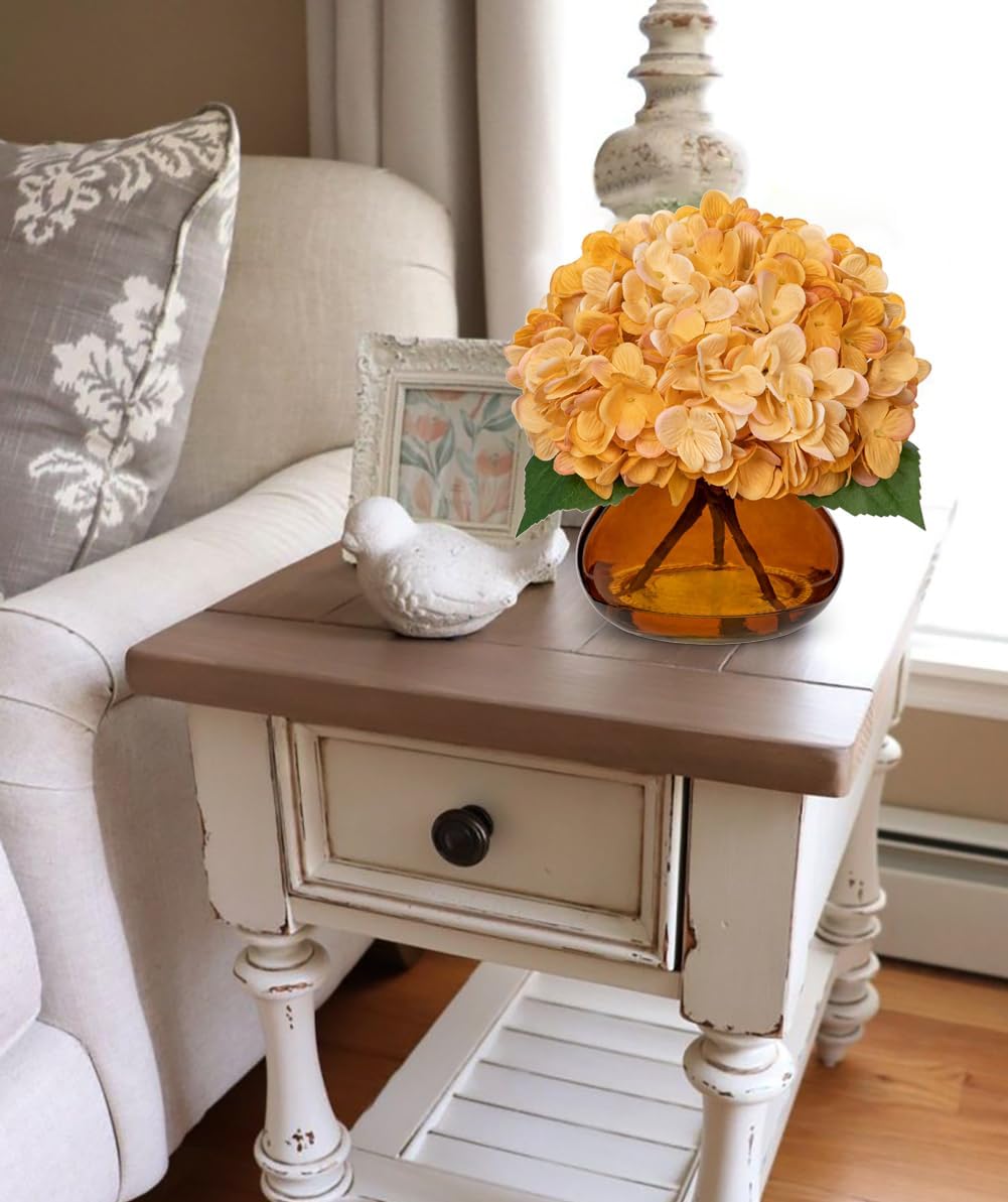 Hollyone Hydrangea Fall Flowers Artificial for Decoration with Glass Vase Yel...