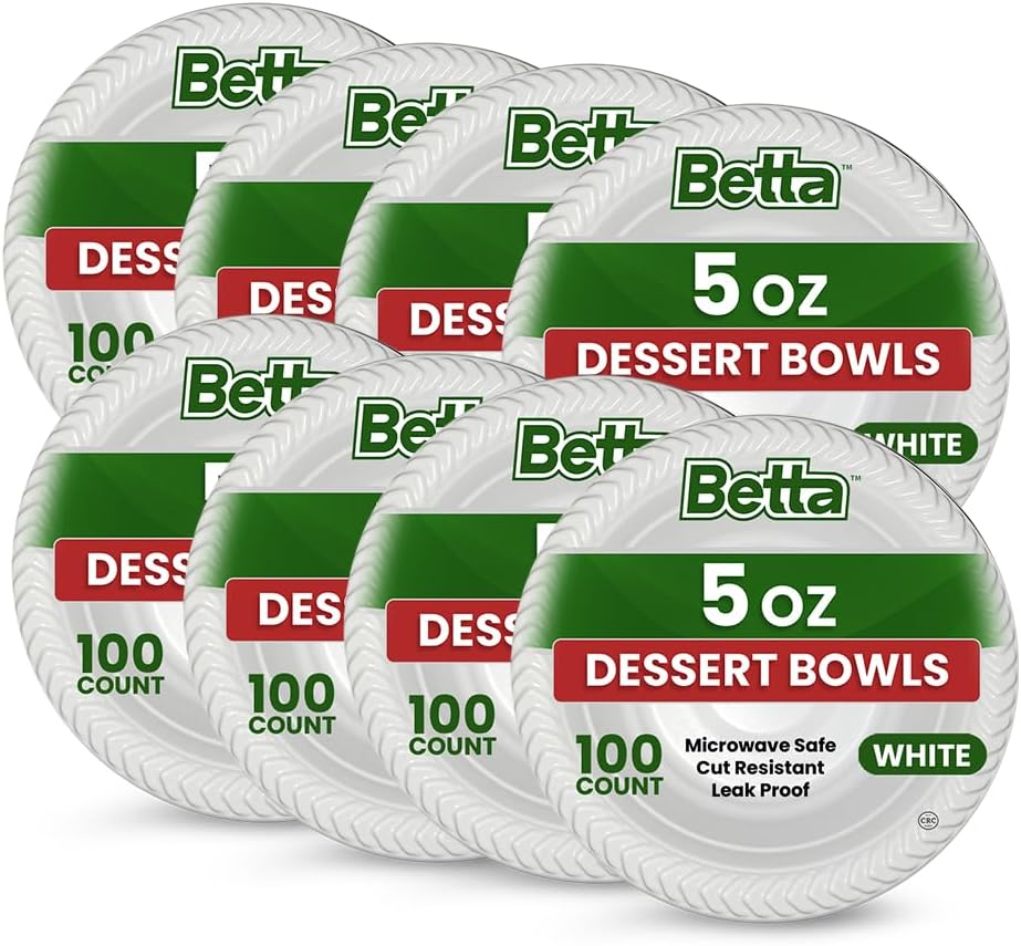 Betta 5 Oz Disposable Plastic Small Dessert Bowls, White, 800 Count, Bulk Cas...