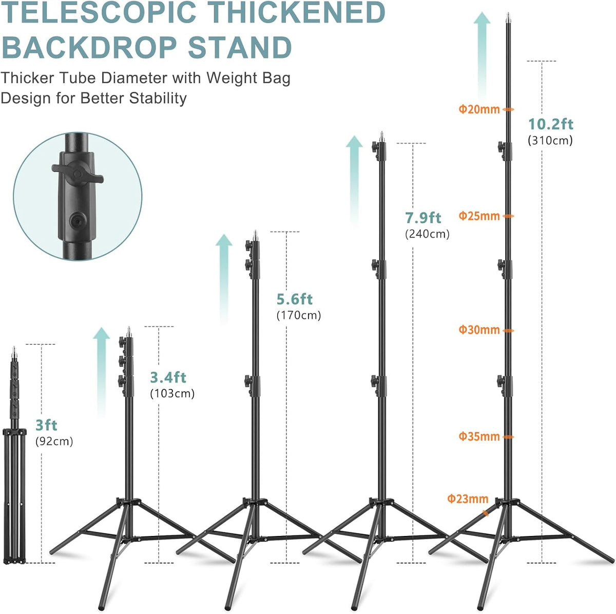 10.2 x 10Ft Heavy Duty Backdrop Stand, Adjustable Support System Kit