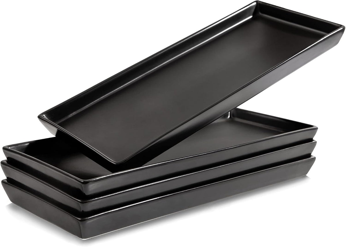 Home Beets Matte Black Ceramic Serving Platters (14 x 6 Inch Rectangle Plates...
