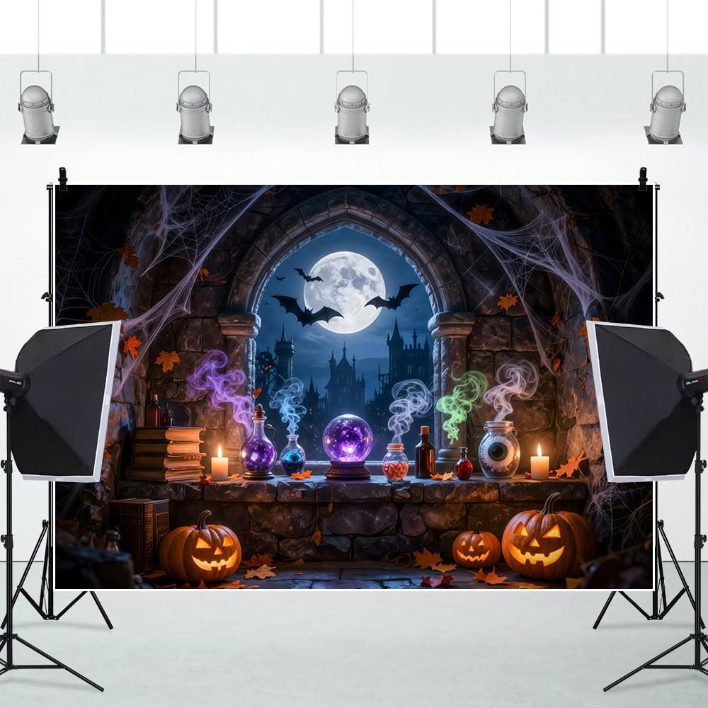 Halloween Laboratory Backdrop Horror Chemistry Lab Witch's Room Science B...
