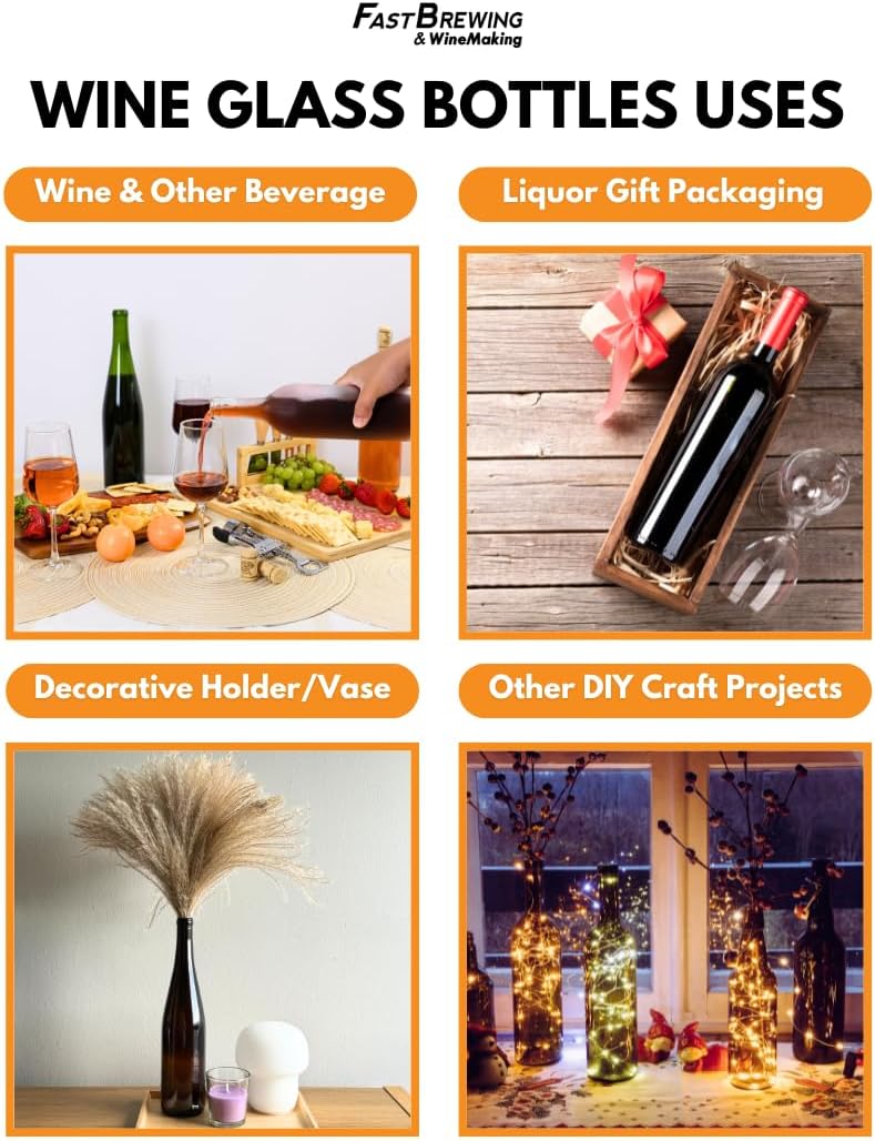750ml Wine Bottles with Cork, Clear W5 Bordeaux, 12-Pack w/ Shrink Sleeves