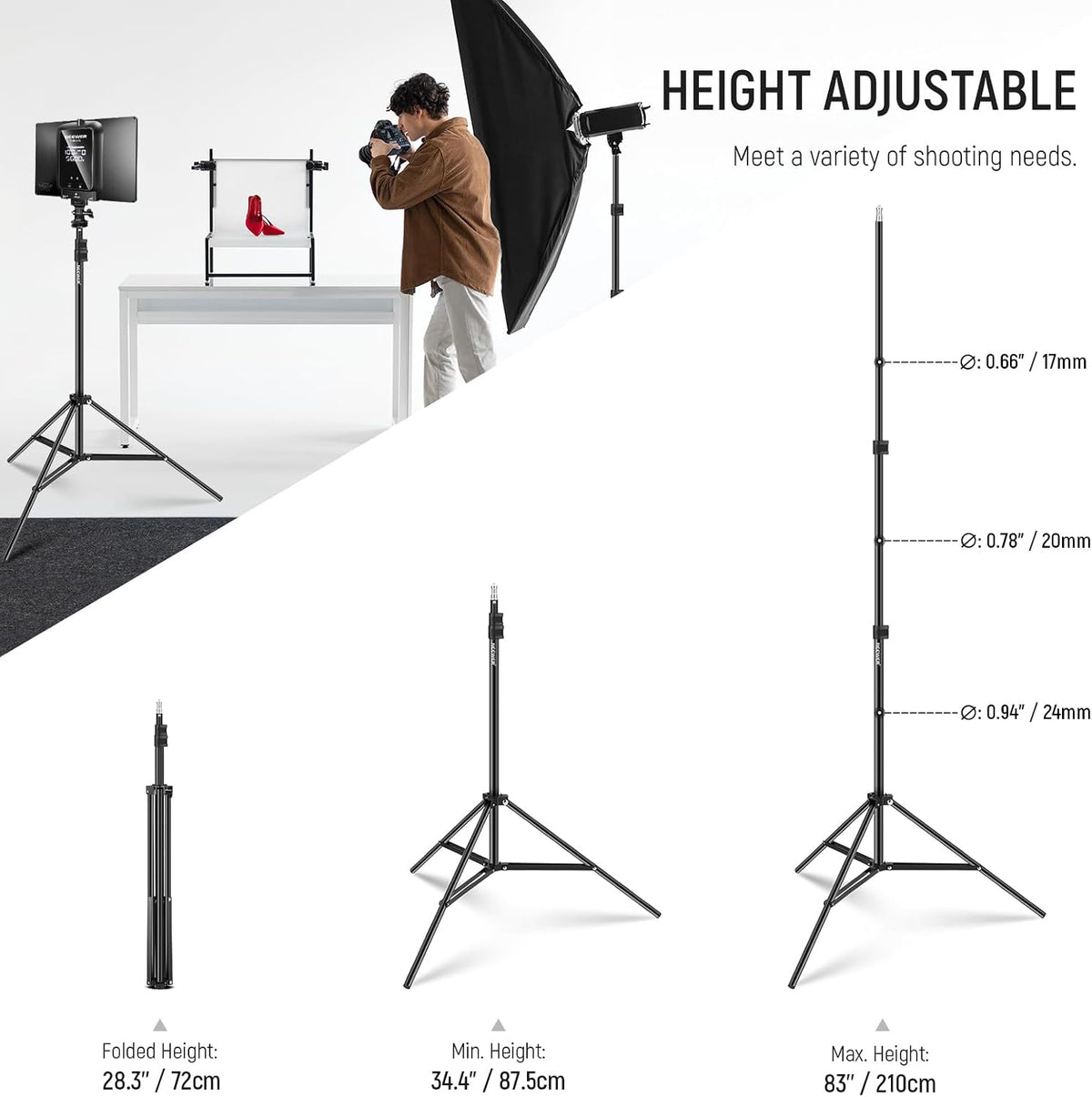NEEWER Photography Light Stand, 7 Feet / 210cm Aluminum Alloy (2 Pieces)