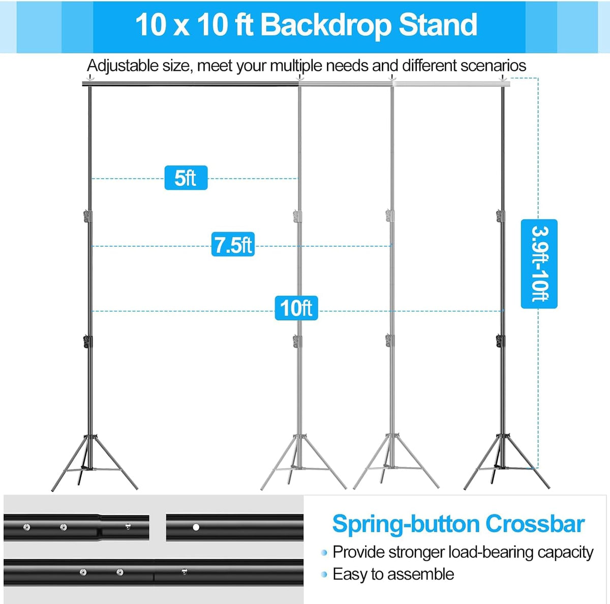 EMART 10x10Ft Heavy Duty Backdrop Stand, Adjustable Banner Stand for Photo