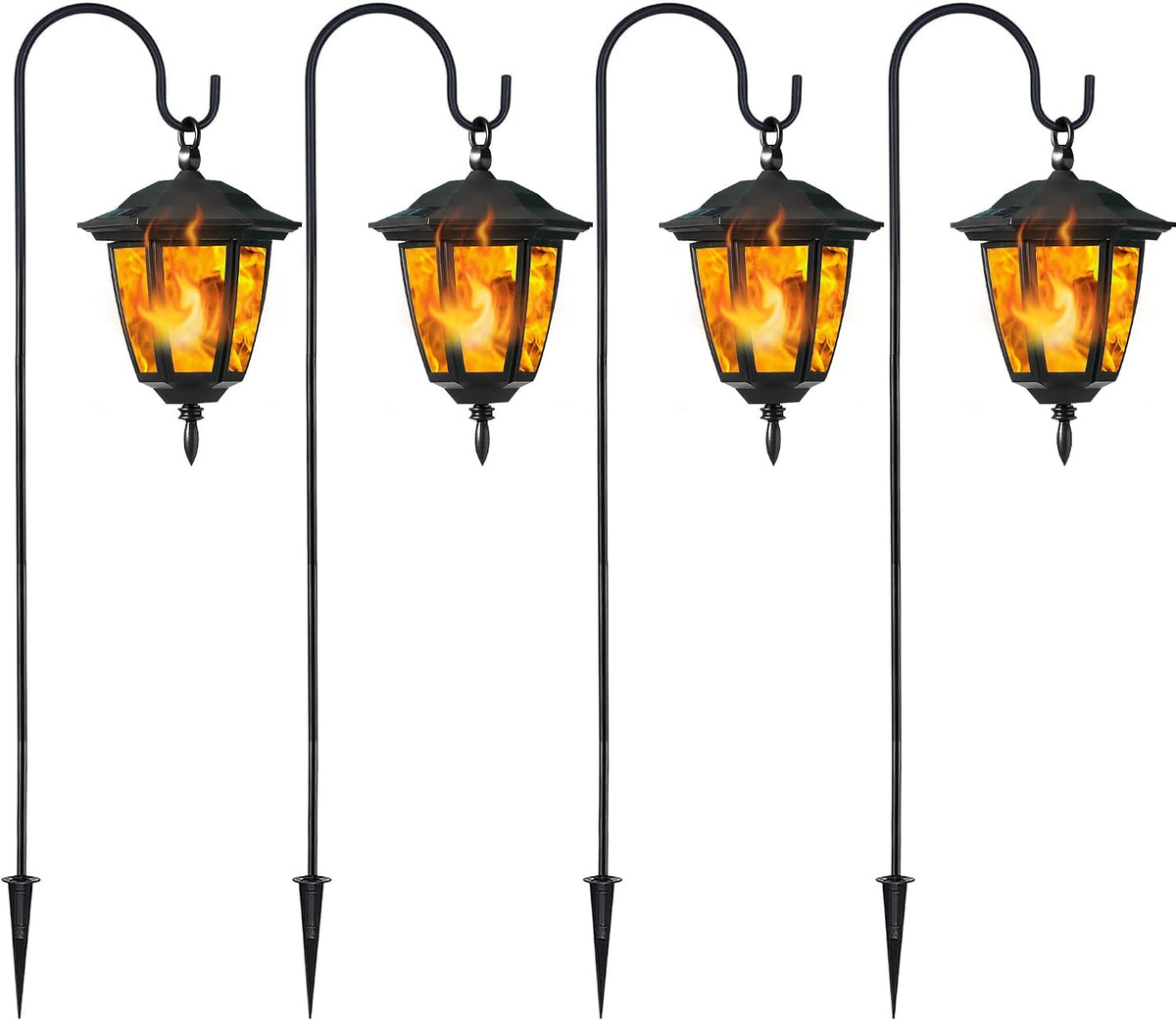 Dynaming 4 Pack Solar Flame Hanging Lights Outdoor, Halloween Solar Flickerin...