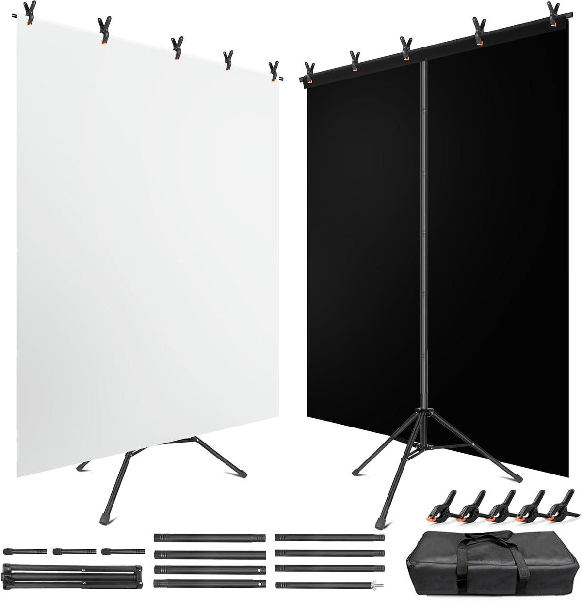 Black White Backdrop Screen with Stand Kit for Photo Video Studio Filming 5X7...