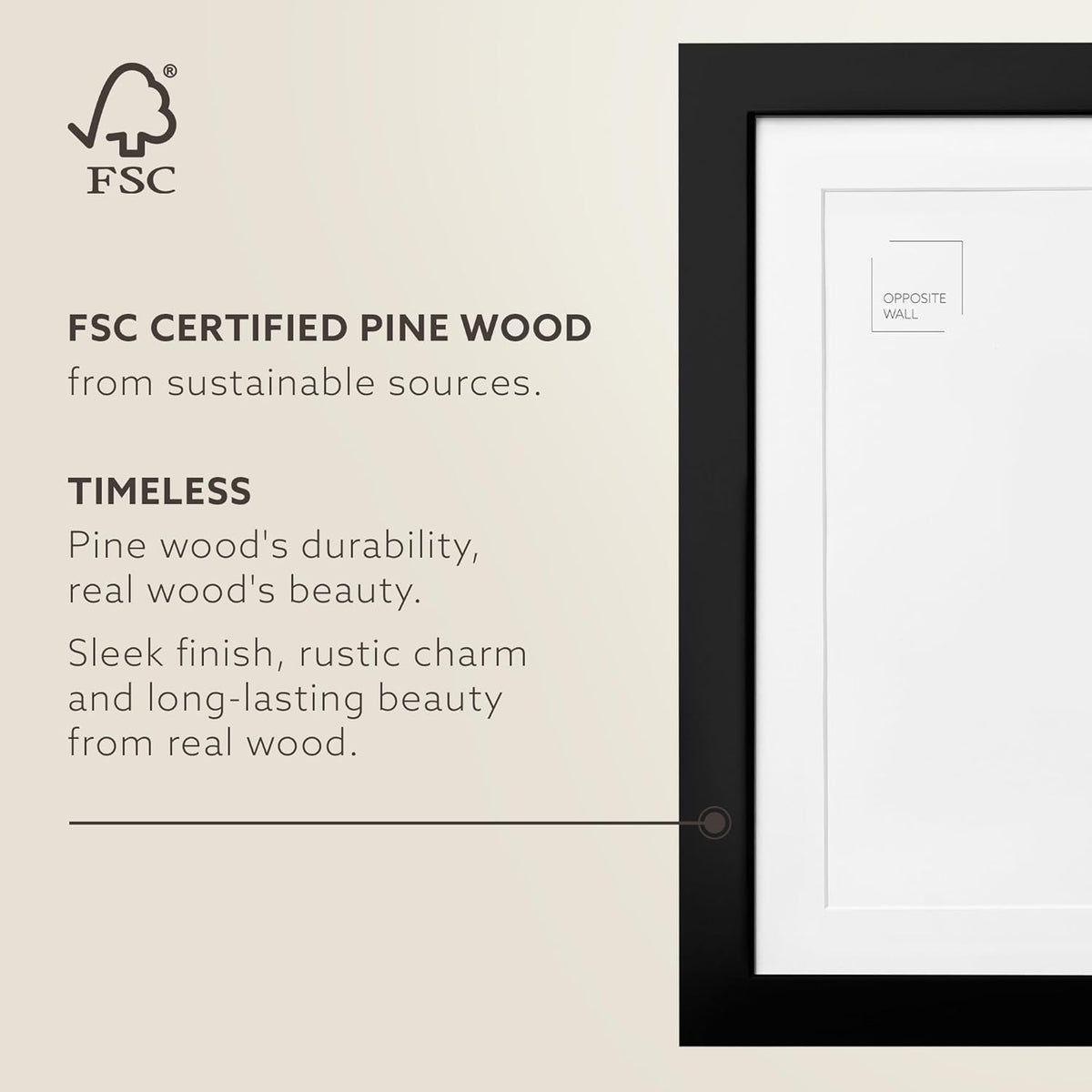 Opposite Wall - 24x36 in - Black Solid Oak Wood Picture Frame - Lightweight, ...