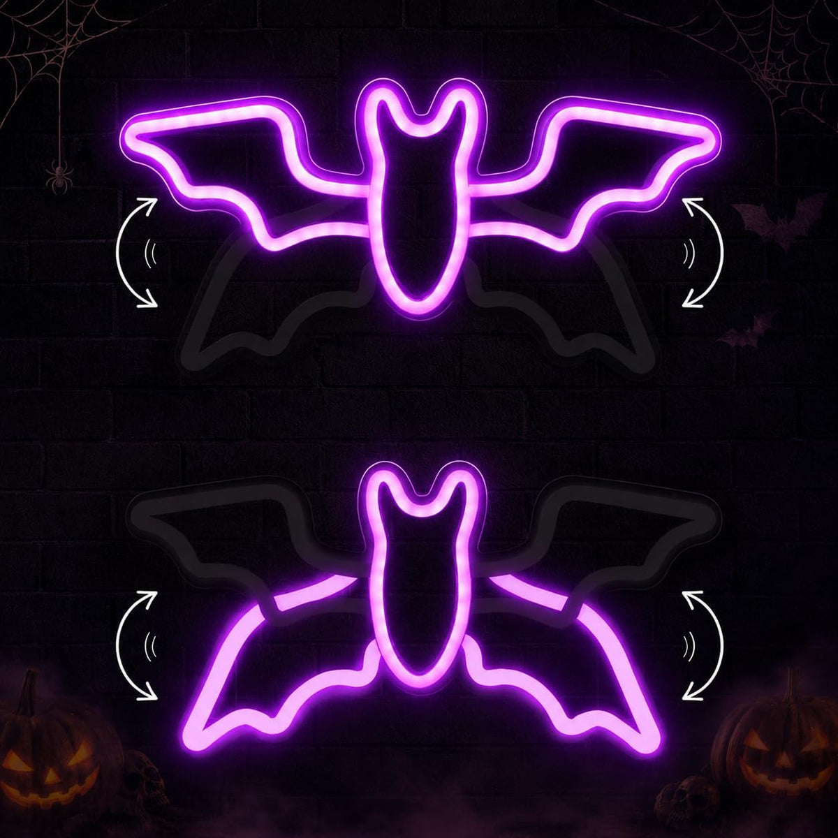 Halloween Neon Sign,Halloween Flying Bat Neon Light Sign with Adjustable Spee...