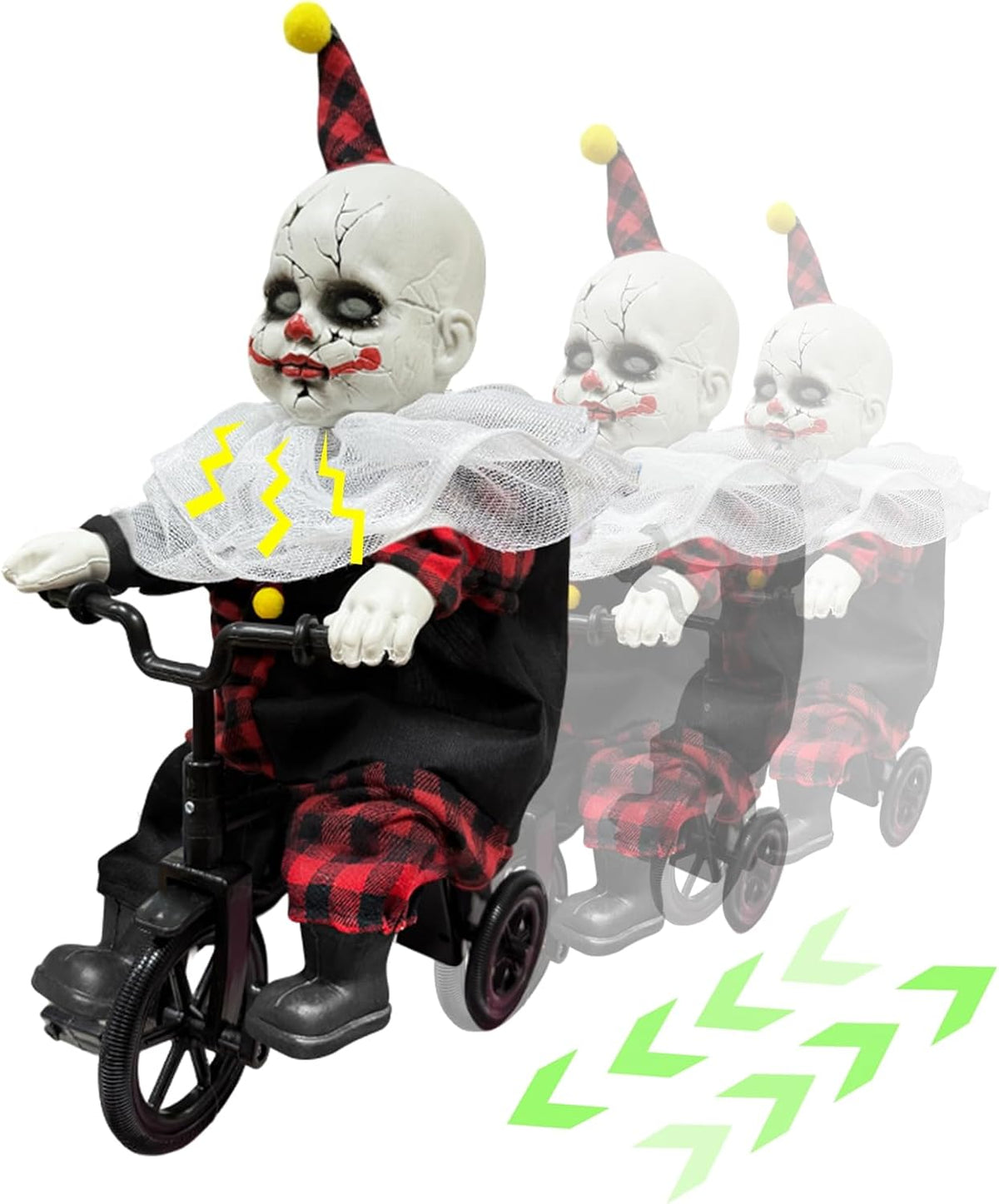 Halloween Animatronic 15.5” Clown Ride on Bicycle Moving Back and Forth