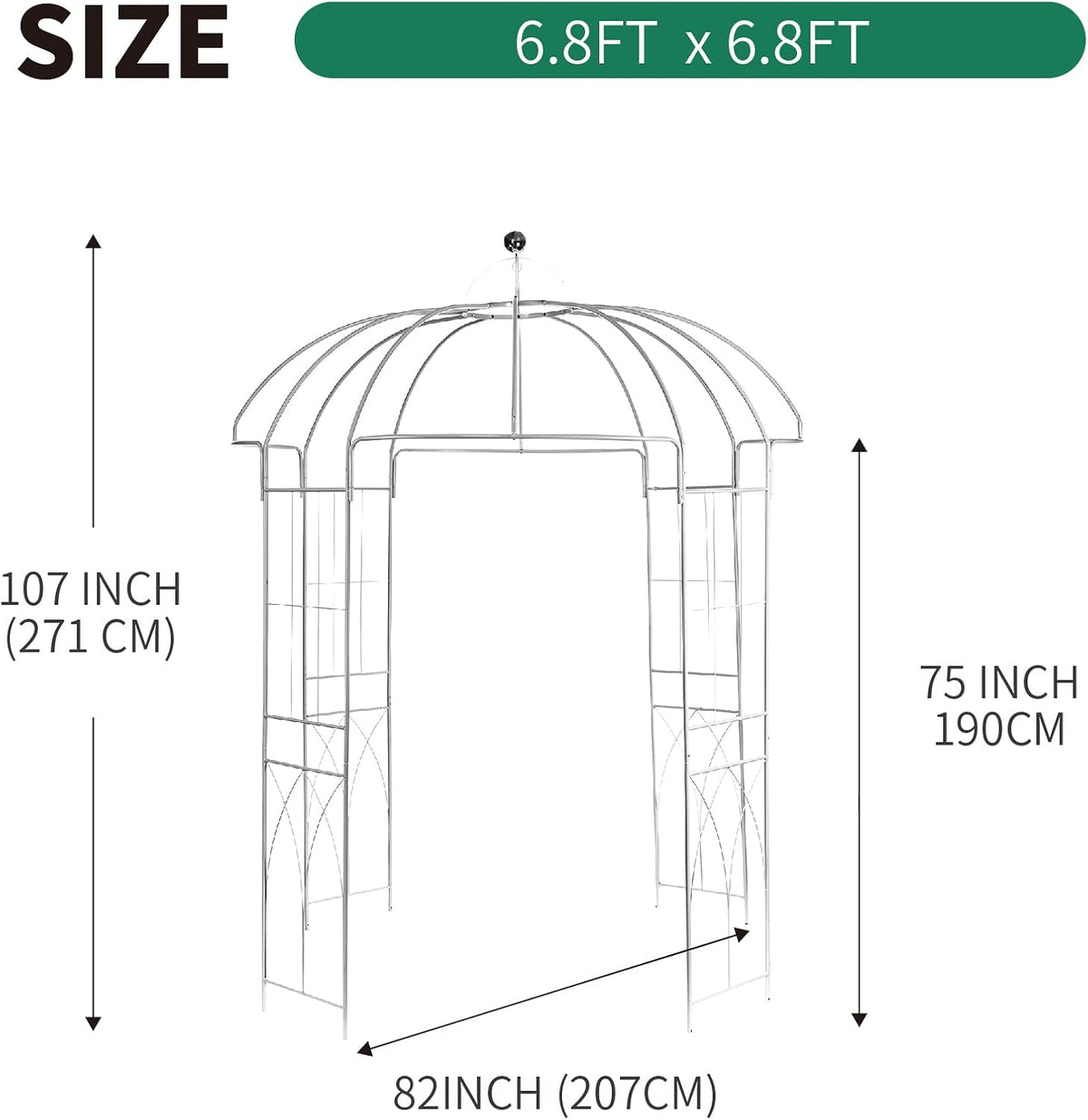 Birdcage Shape Garden Arches Arbors,9' High x 6.8' Wide,Metal Gazebo ...
