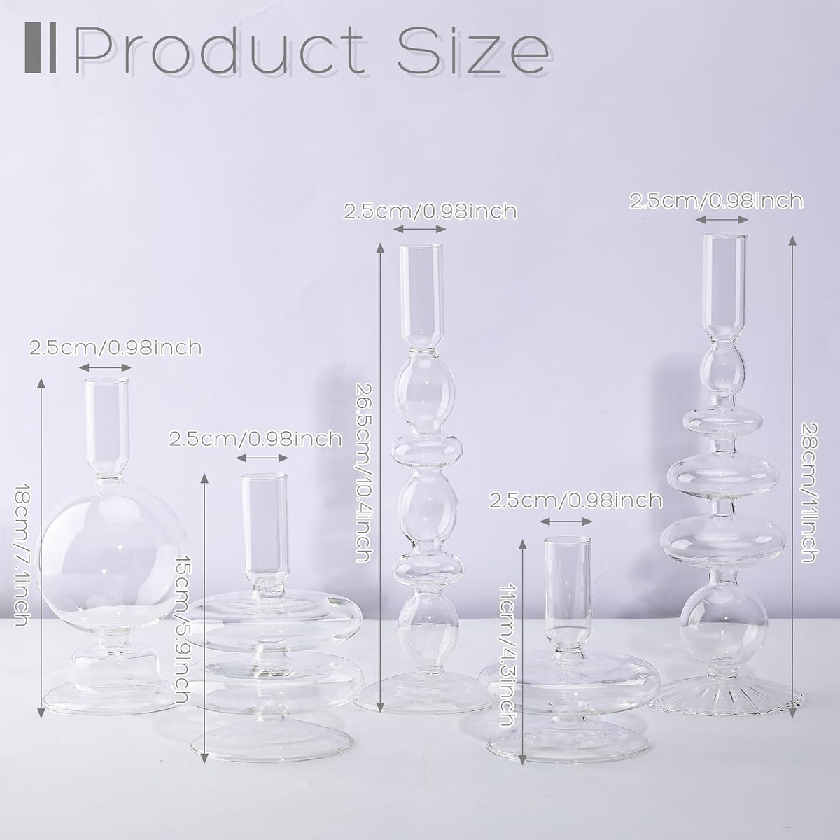 Rtteri 5 Pcs Glass Candlestick Holders Colorful Glass Taper Candle Stand Groo...