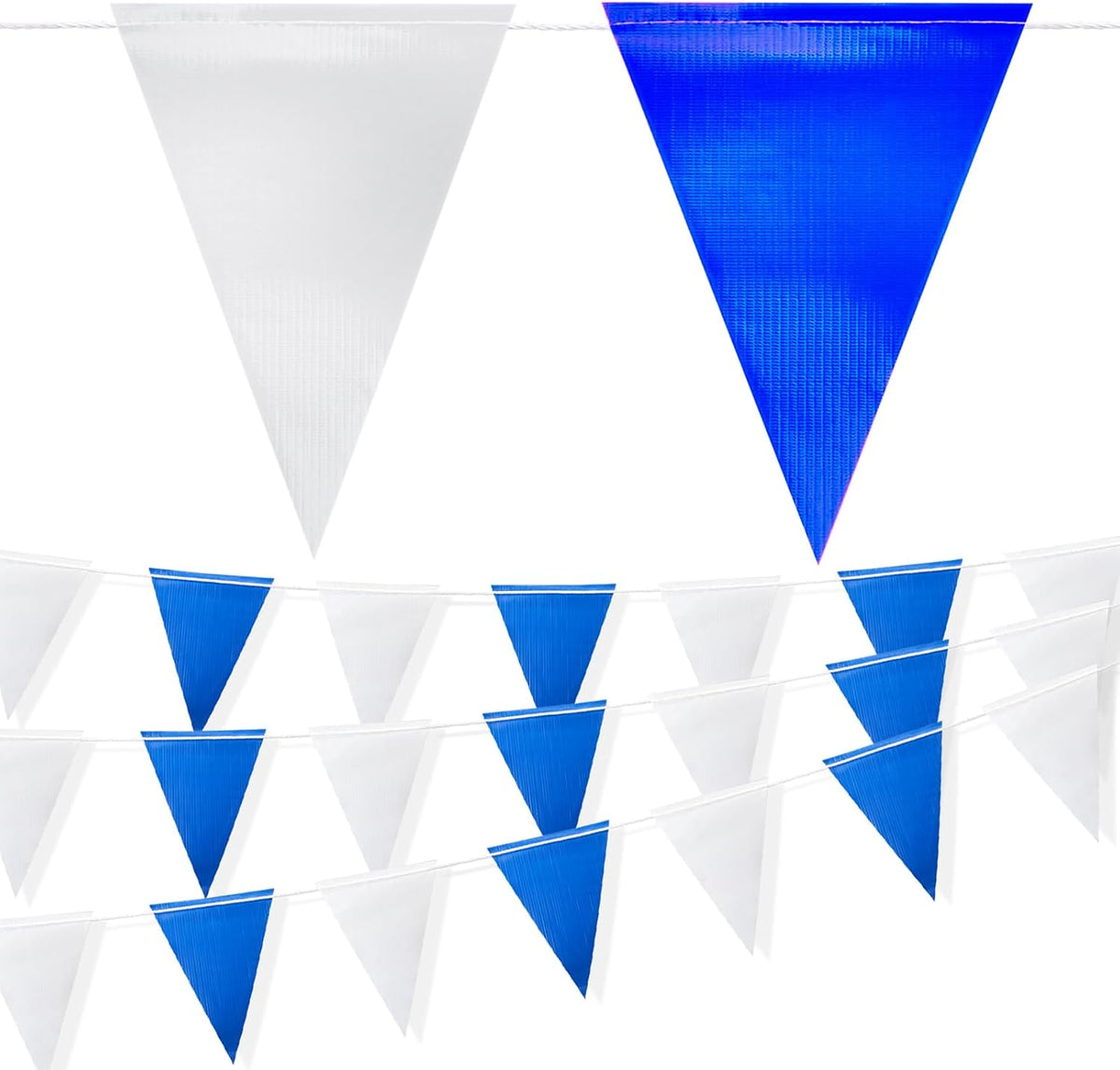 Safety Warning Highly Visible Pennant Banner Flags(45pcs,105ft,White+Blue)