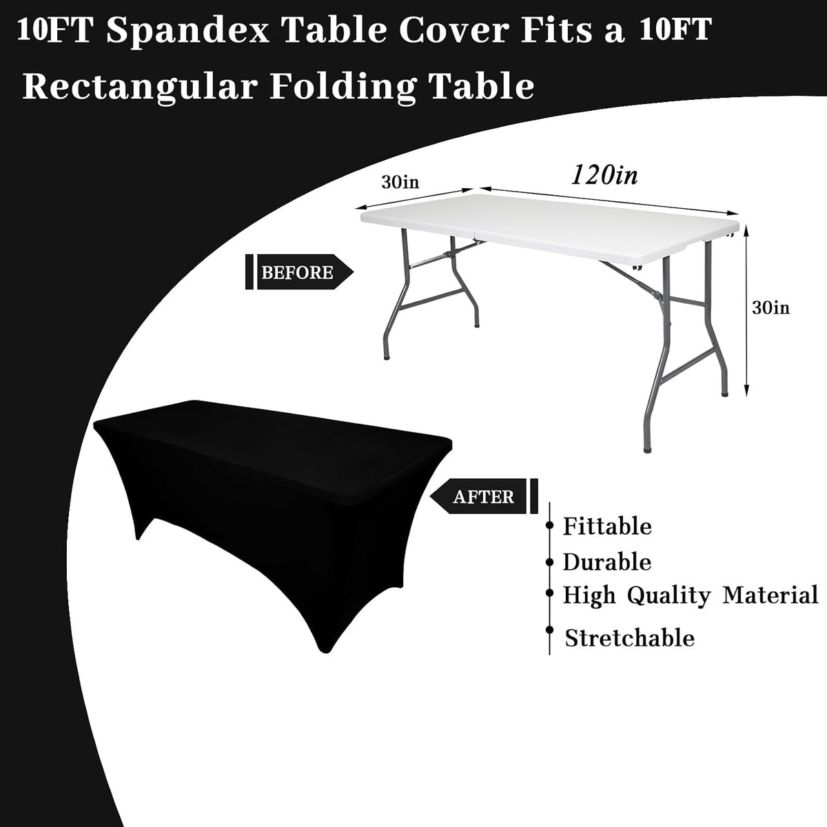 SSYAQRA 10FT Spandex Black Tablecloth for Rectangle Tables - Stretch Table Co...