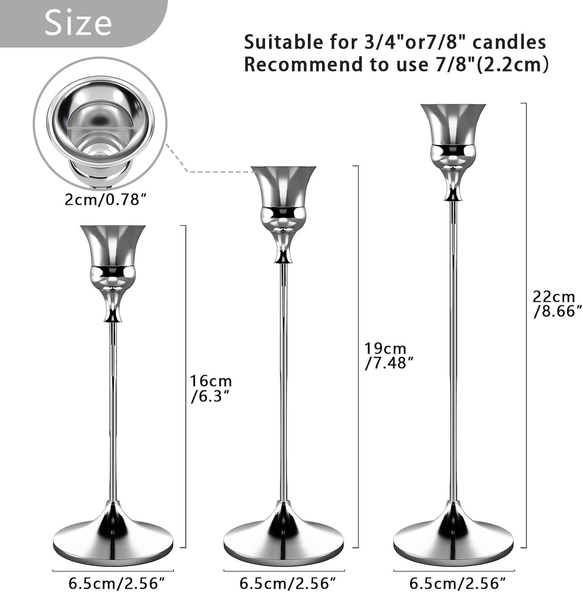 Candlestick Holders Silver, 9 Packs Taper Candle Holder for Candlesticks, Can...