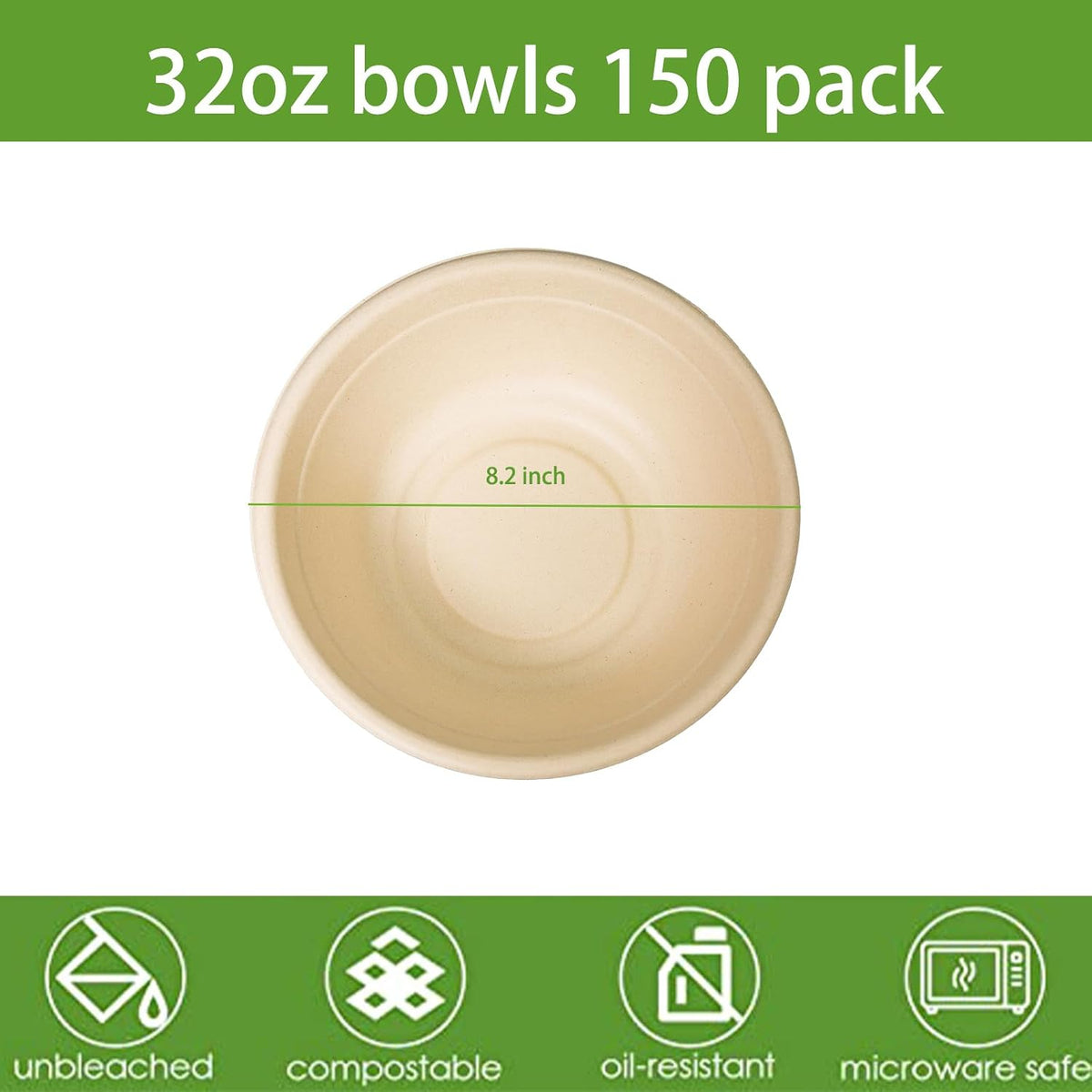 32oz Disposable Salad Bowls 150Pack, Big Paper Bowls, Large, Heavy-Duty, Eco-...