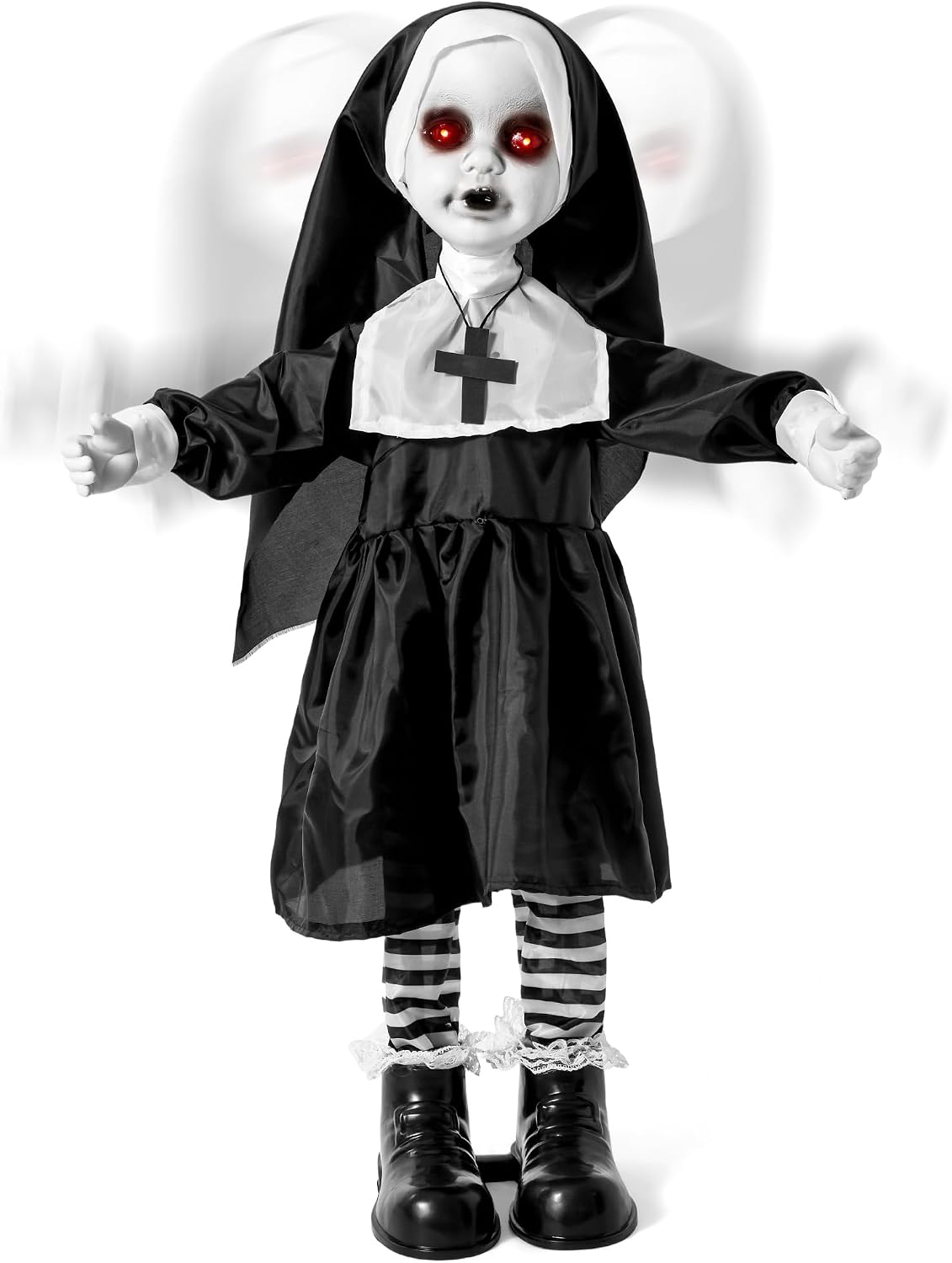 Halloween Animatronic Nun Doll Decorations, 25-33 Inch Scary Zombie Nun with ...