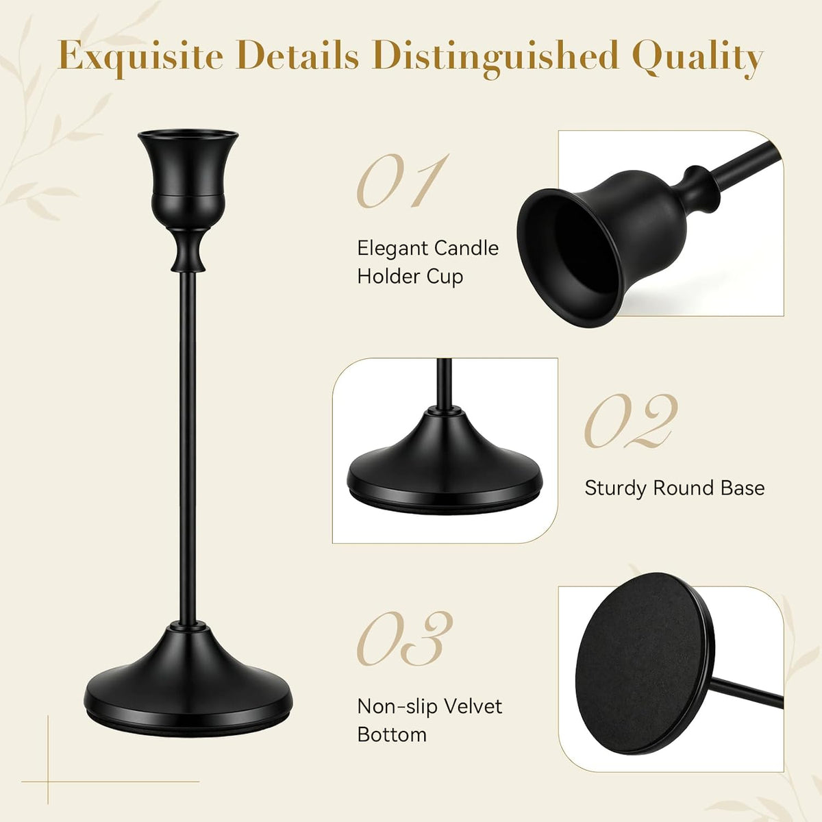 48 PCS Black Metal Taper Candle Holders Set,Brass Vintage Metal Candlestick