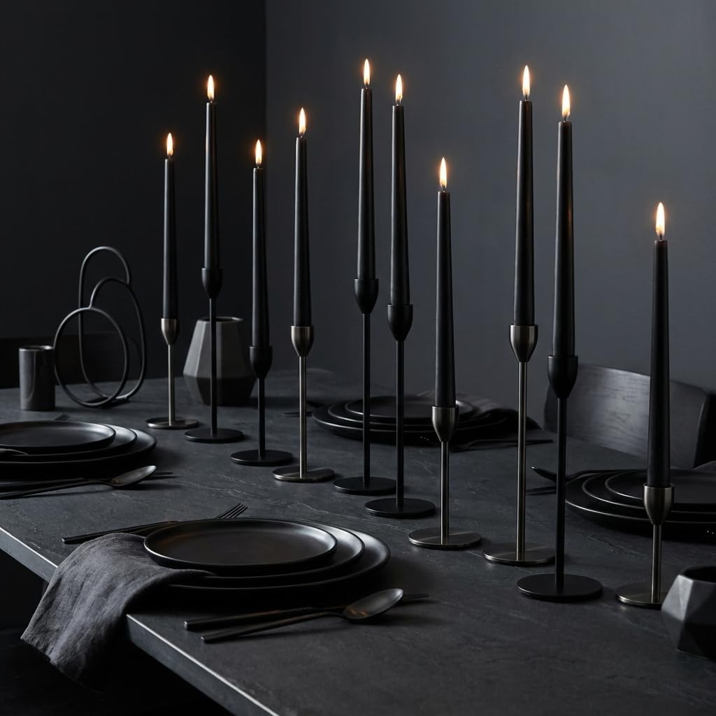 Leor & Lair Black Taper Candles, 40 Pack, 10 Inch Bulk Candlesticks