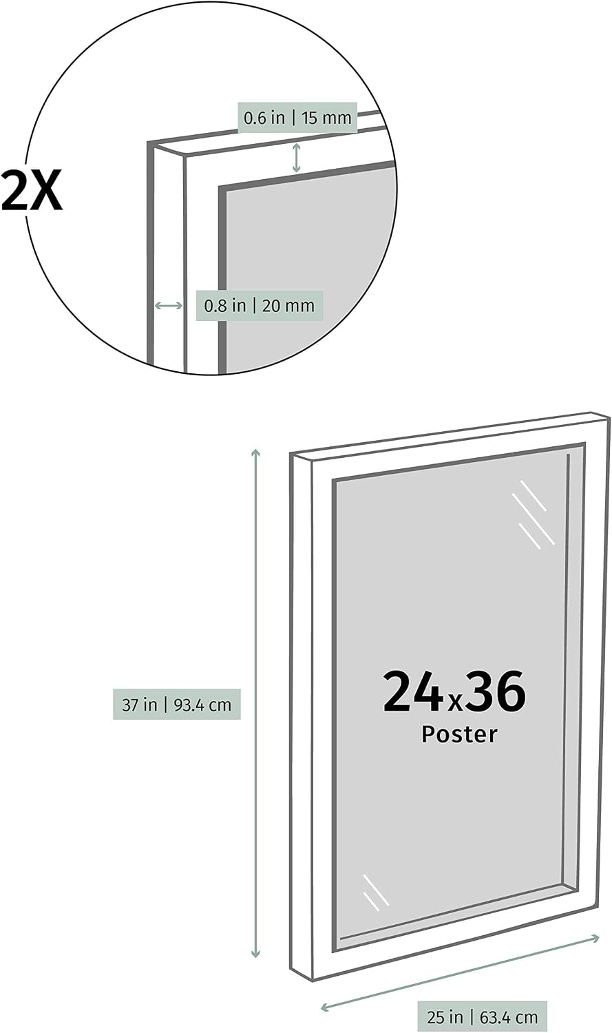 Opposite Wall - 24x36 in - Black Solid Oak Wood Picture Frame - Lightweight, ...