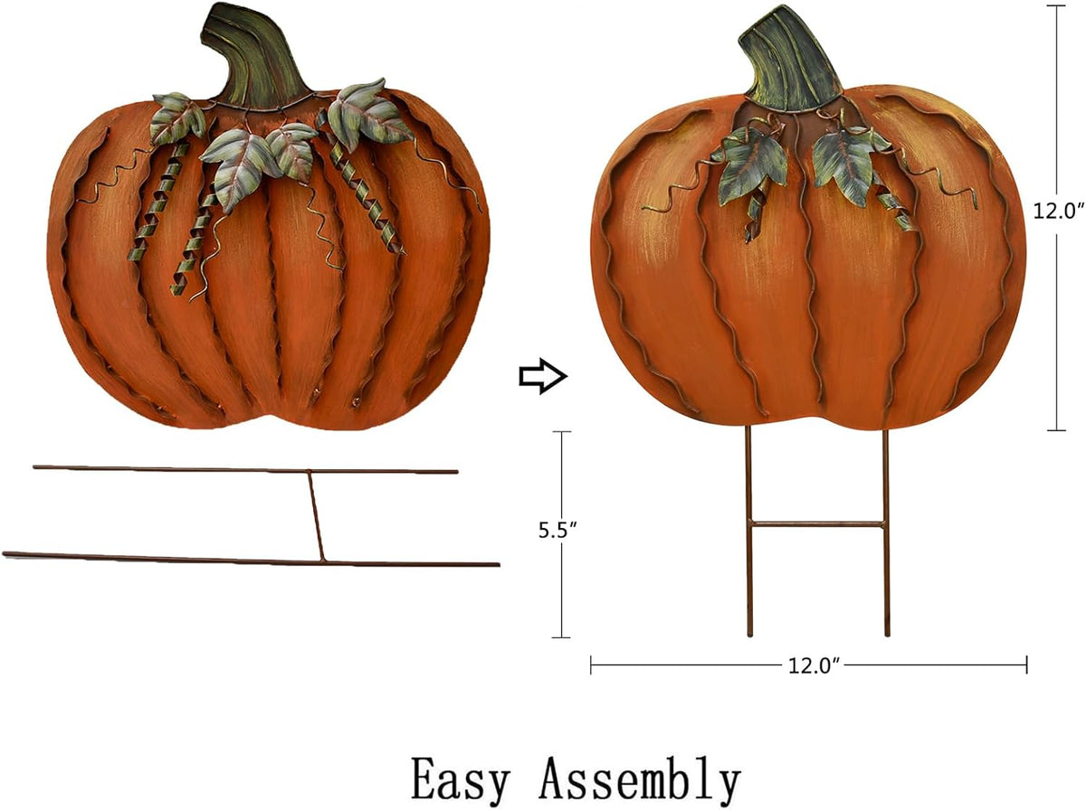 Metal Pumpkin Stakes Yard Signs Fall Decor Decorative Lawn Garden Stake