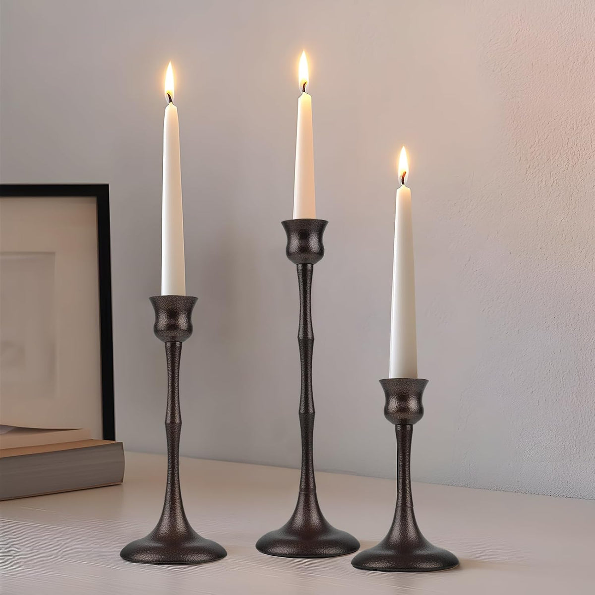 Vintage Metal Candlestick Holders, Set of 3 Bronze Candle Holders for Candles...