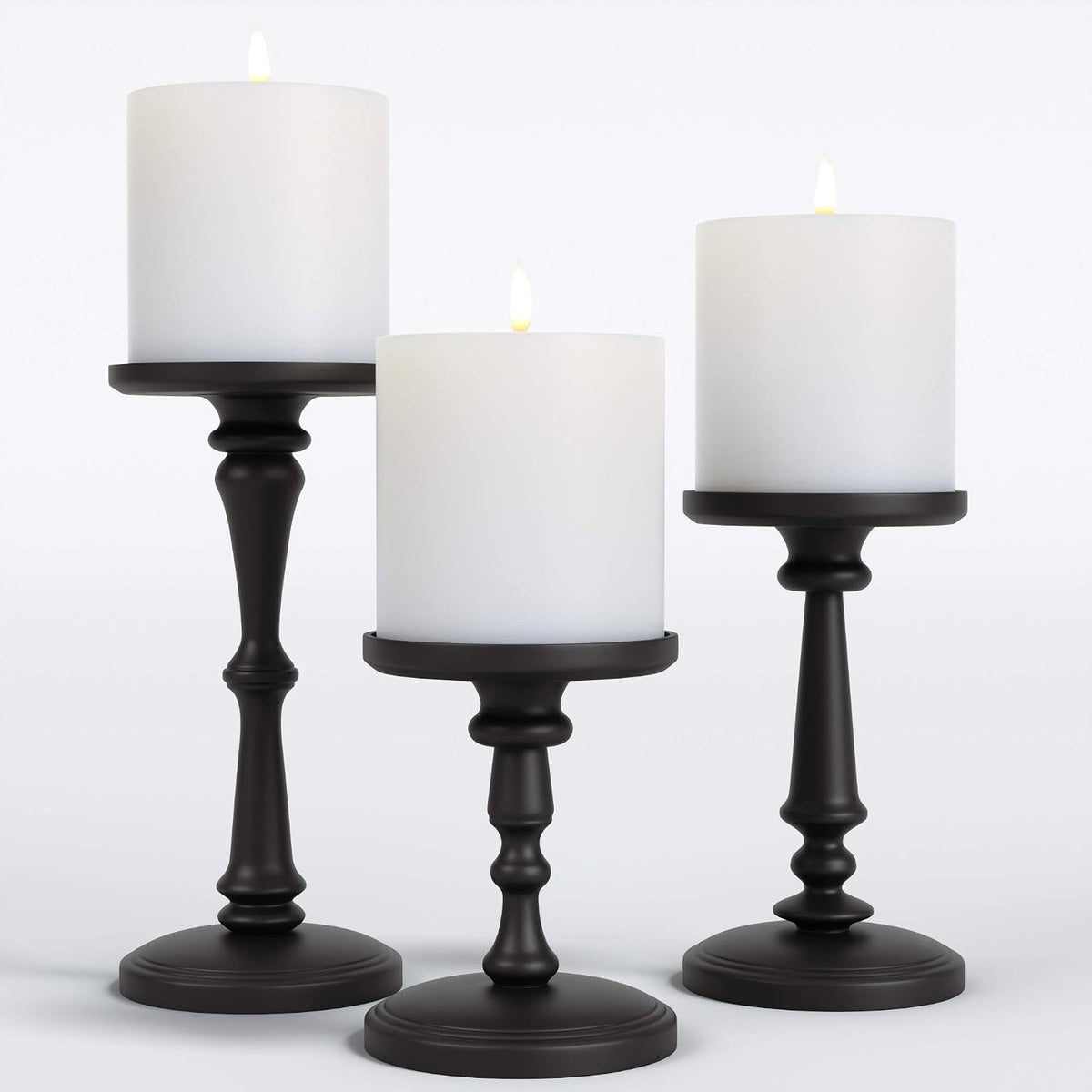 Candle Holders Set of 3 Matte Black, 6, 8,10" Tall Metal for Pillar Candles