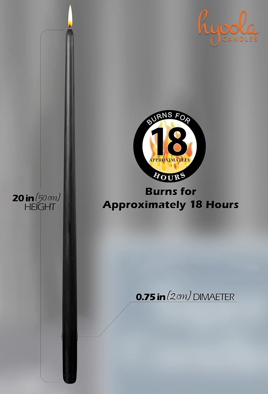 Hyoola Tall Taper Candles - 20 Inch Black Unscented Dripless Taper Candles - ...