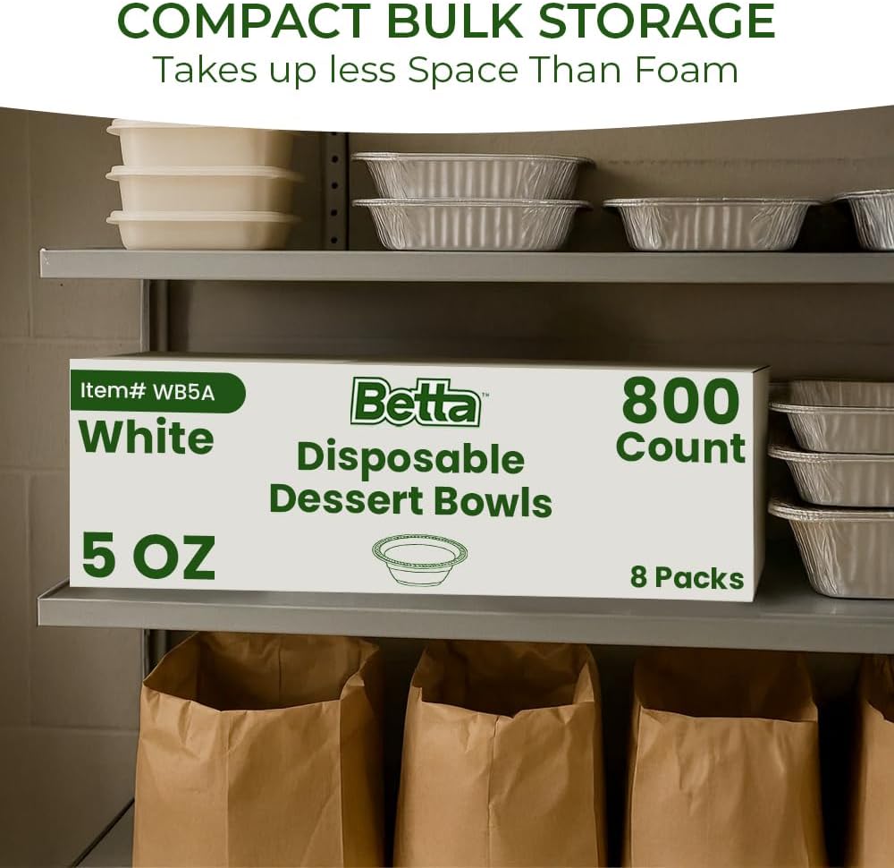 Betta 5 Oz Disposable Plastic Small Dessert Bowls, White, 800 Count, Bulk Cas...