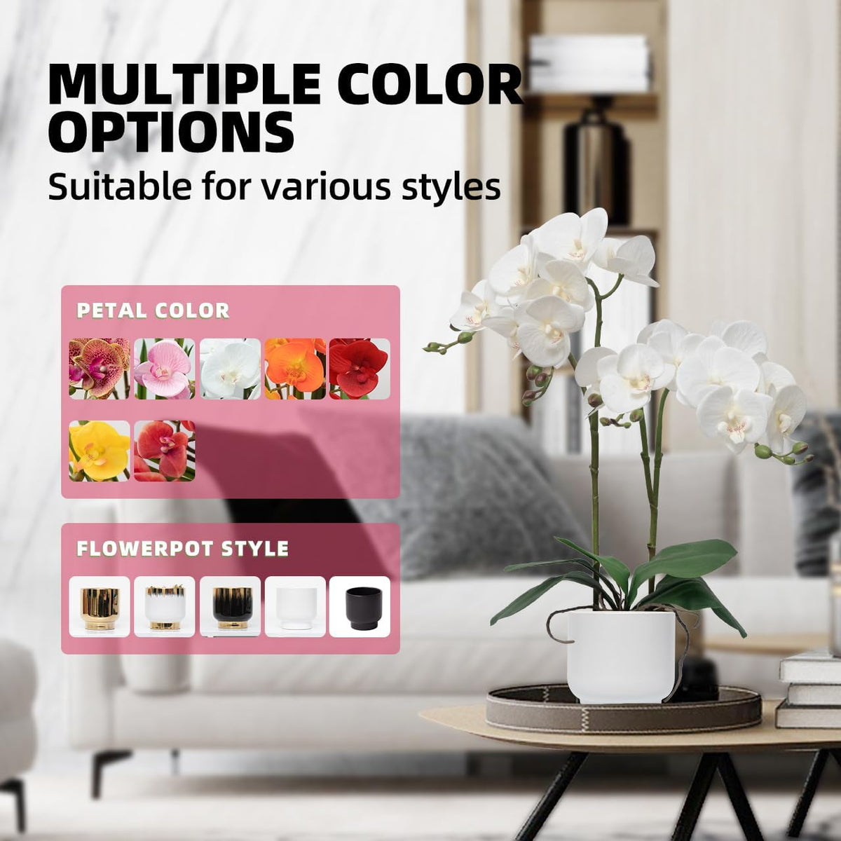 CXGS Orchids Artificial Flowers Real Touch Fake Flowers in Ceramic Pot 20&quo...